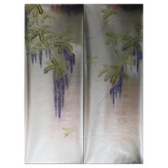 Wisteria Wallpaper Hand Painted Wallpaper on Silver Metallic Panel