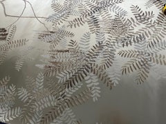 Wisteria Wallpaper Hand Painted Wallpaper on Silver Metallic Panel