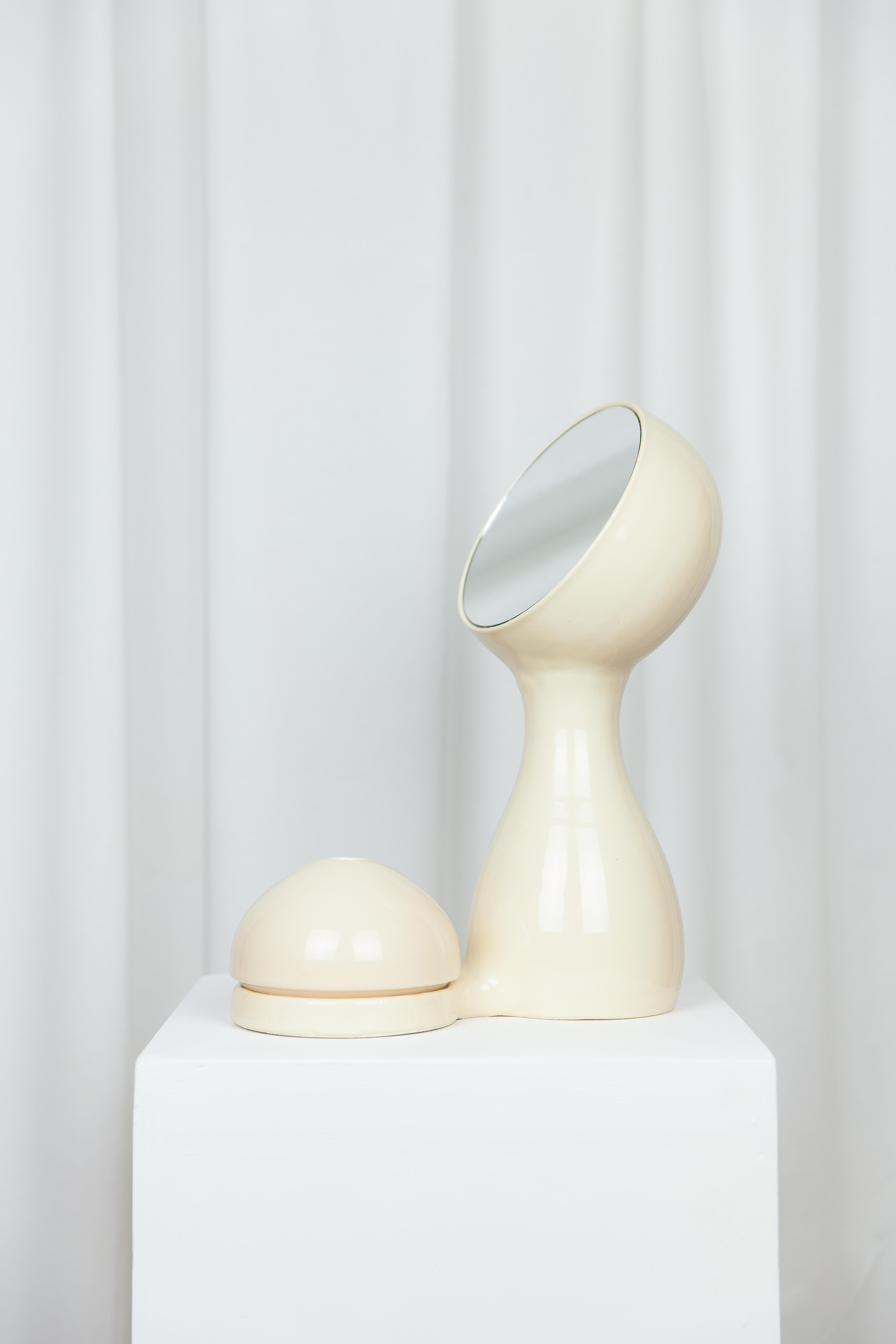 Wit mirror + vase Beige by Lola Mayeras
Dimensions: D 25 x W 16 x W 36 cm
Materials: Earthenware, mirror

Mirror with detachable vase in white earthenware, glazed in beige. This piece is designed and handcrafted in the south of France.

Lola