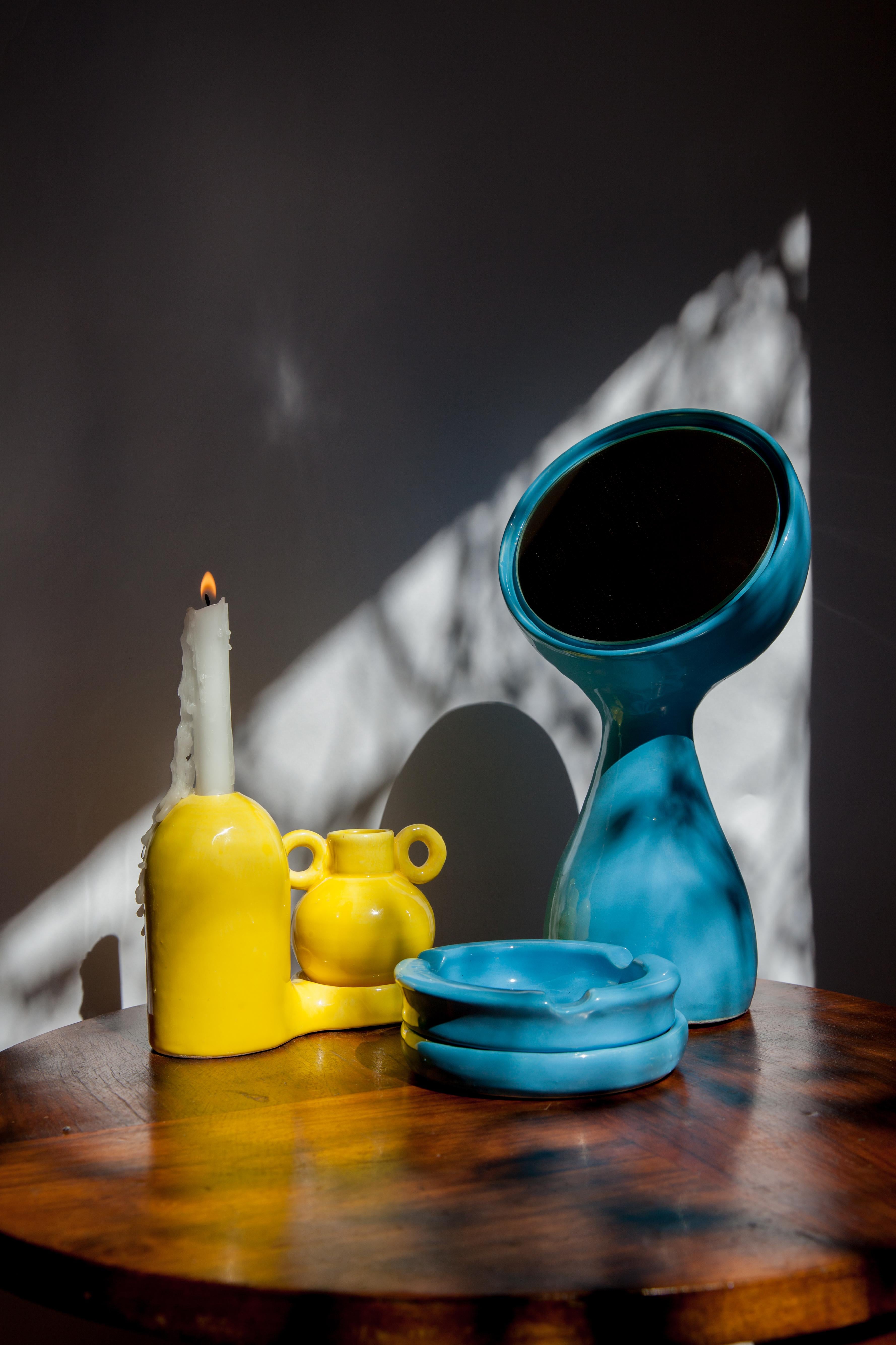 Earthenware Wit Mirror + Vase Beige by Lola Mayeras
