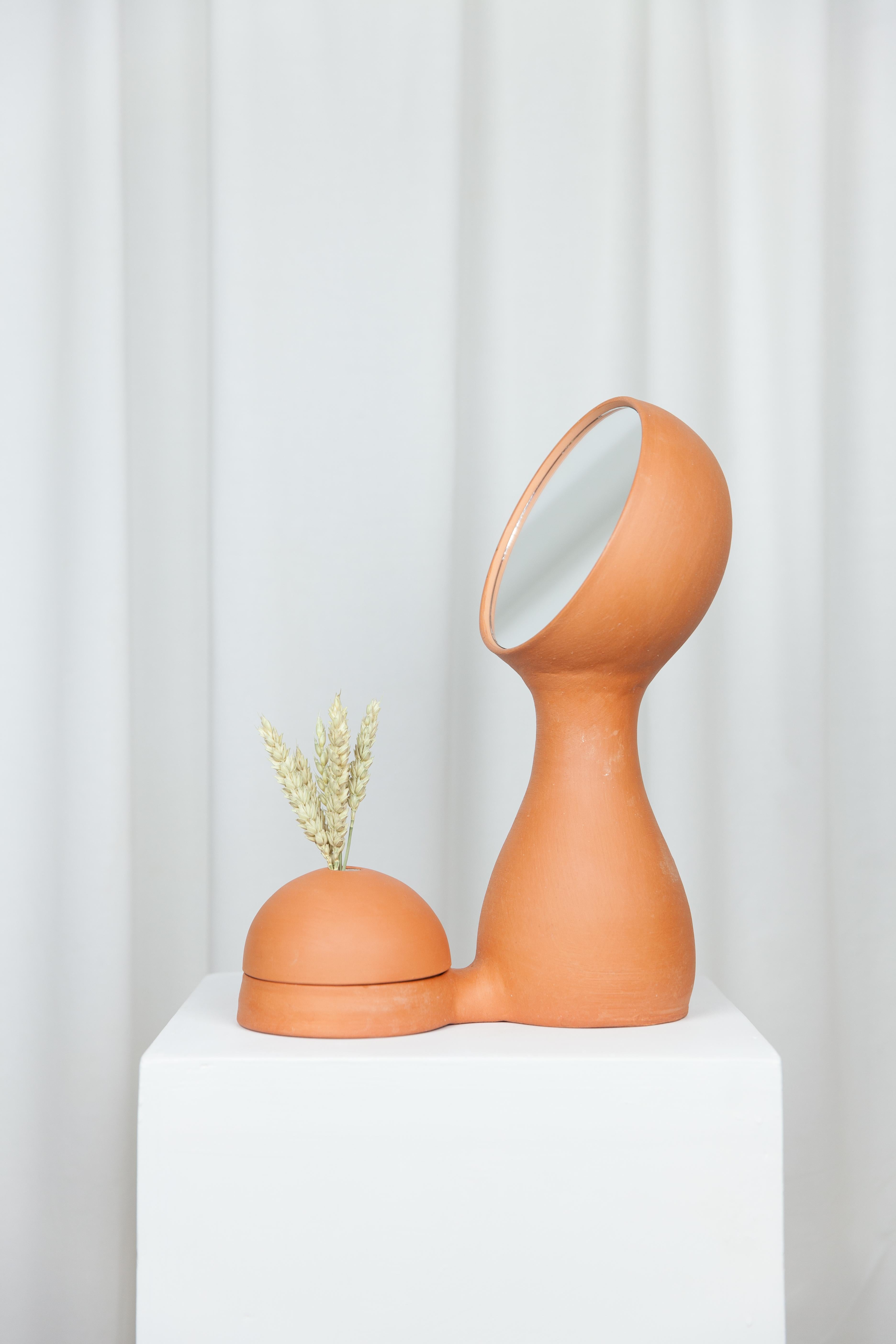 Post-Modern Wit Mirror + Vase Terracotta by Lola Mayeras