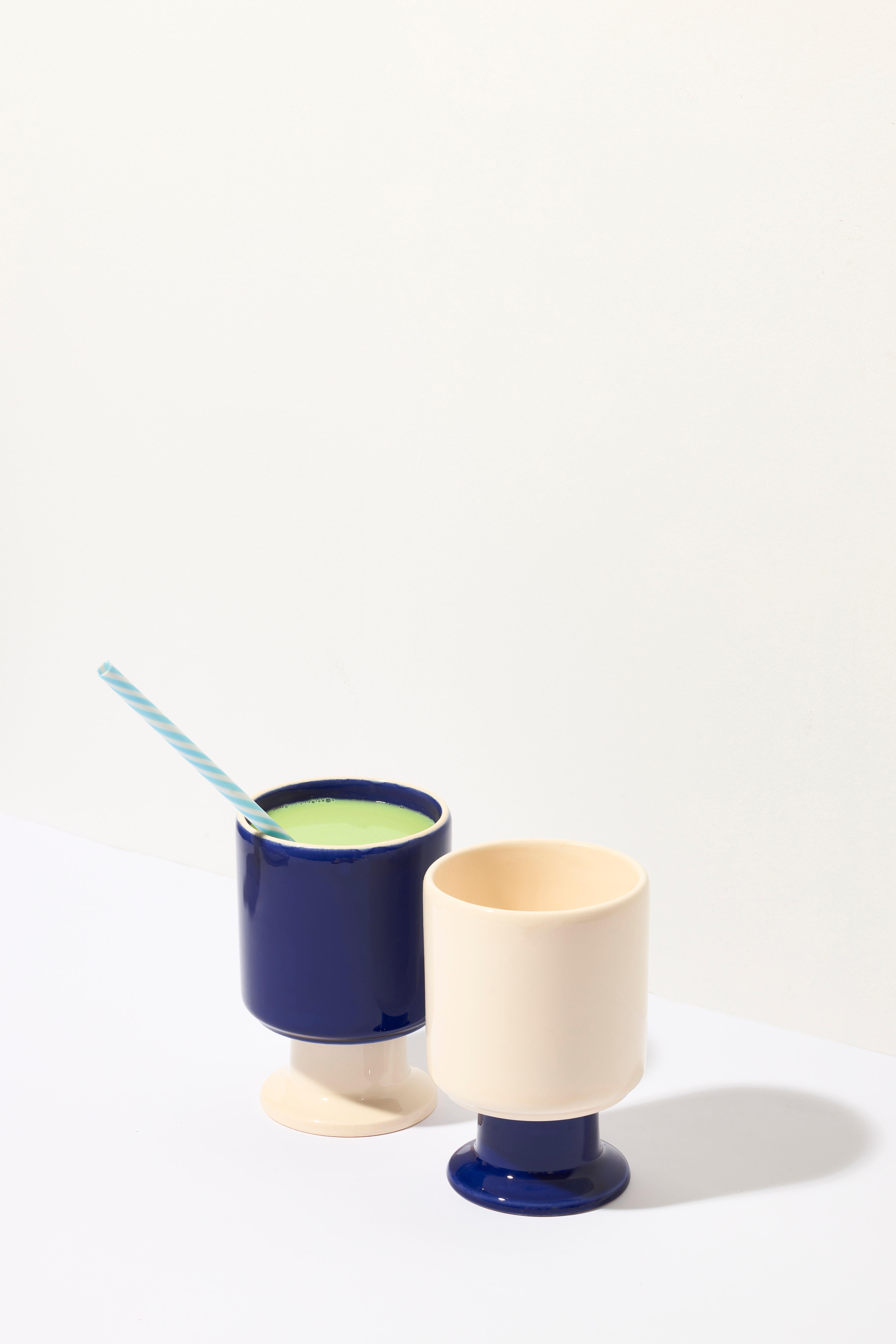 Modern WIT Mug / Ecru / Kobalt by Malwina Konopacka For Sale