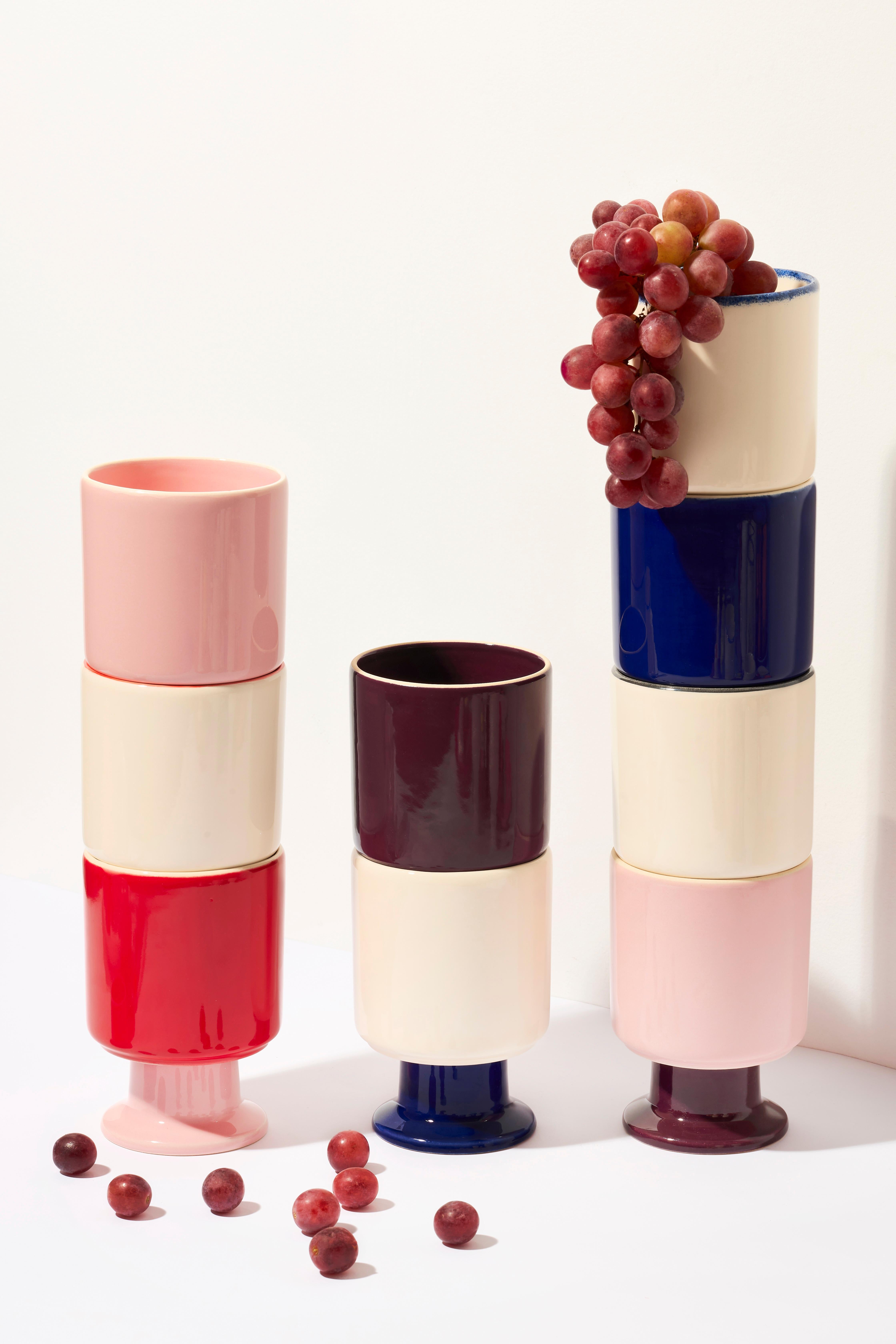 Glazed WIT Mug set of 2 / Ecru / Kobalt by Malwina Konopacka For Sale