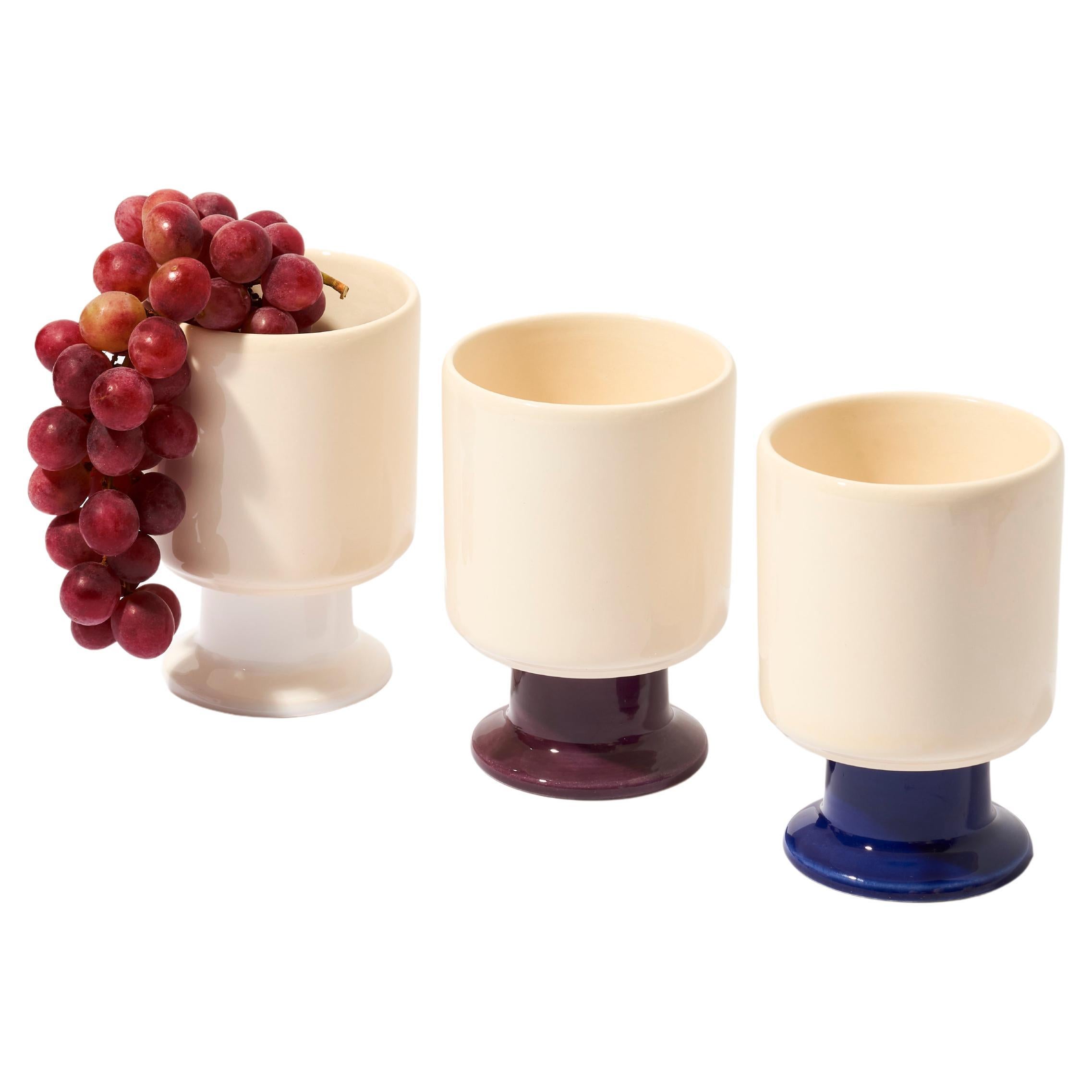 WIT Mug set of 3 / Ecru / Kobalt / White / Plum by Malwina Konopacka For Sale