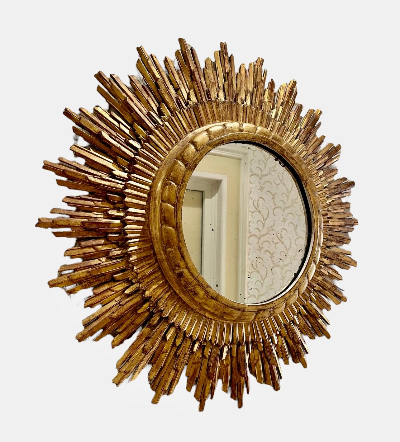 Giltwood Witch Mirror / Sun Mirror  For Sale
