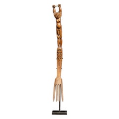 Witchcraft, dated 1790, fork carved with an unusual hermaphrodite figure