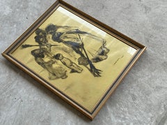"Ragazza circondata da streghe" di Manuel Monedero, acquerello su fondo dorato, 1925-2002