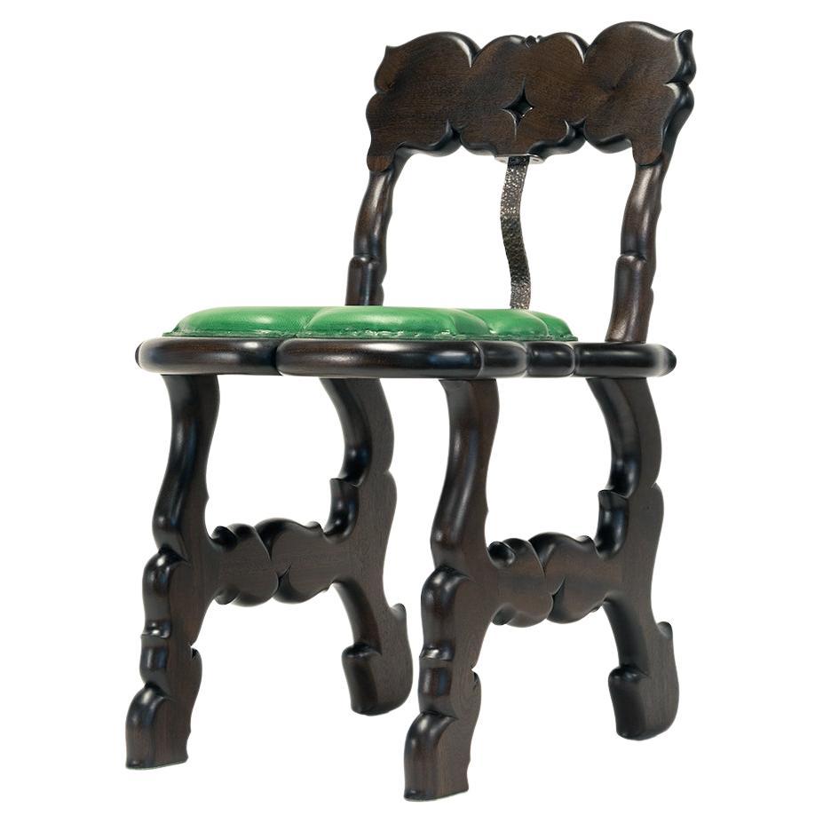 Witch's Chair – Handmade Carved Dark Wood Gothic Side Chair w/ Leather Seat