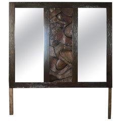 Miroir Witco des années 1960 en bois sculpté design moderne et brutaliste Tiki Brutalist