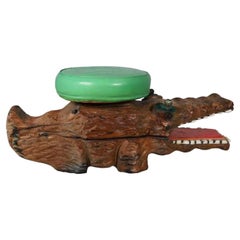 Witco Decor Tropical Tiki Glam Alligator Bench, Stool, Polychrome Sculpture 1958