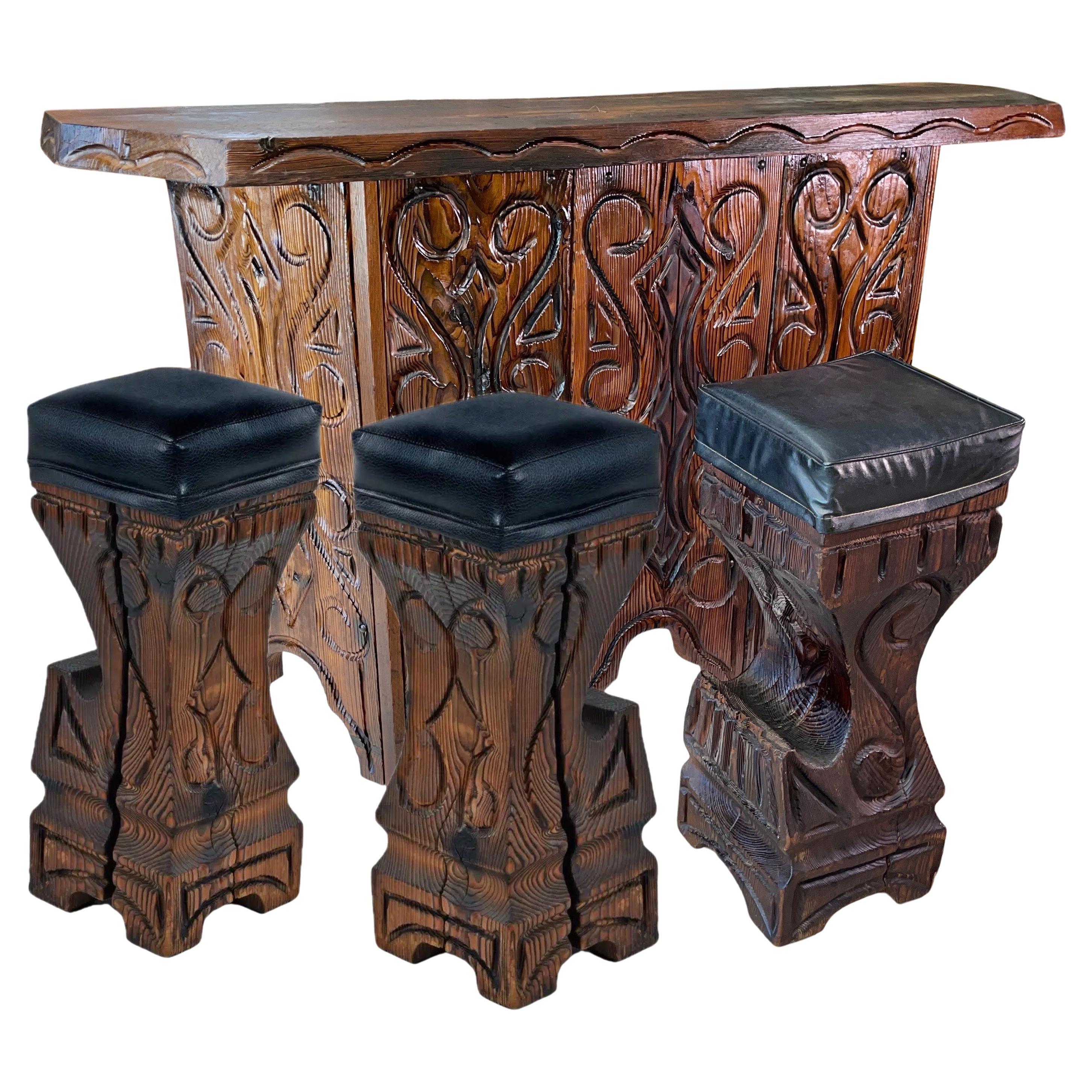 Witco Hacienda Bar and Three Stools For Sale