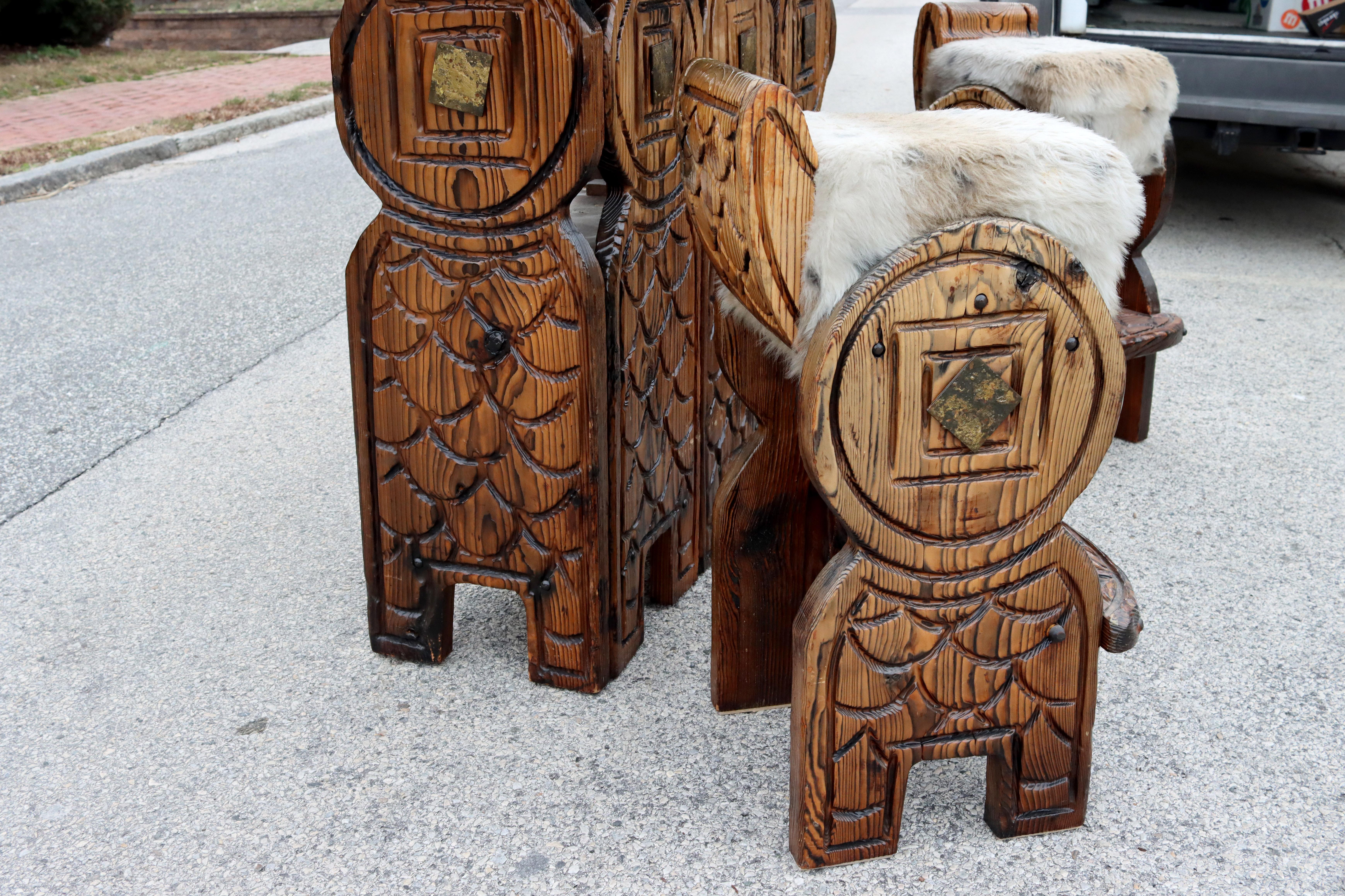 Faux Fur Witco Hand-Carved Dragon Themed Tiki Bar with Two Stools