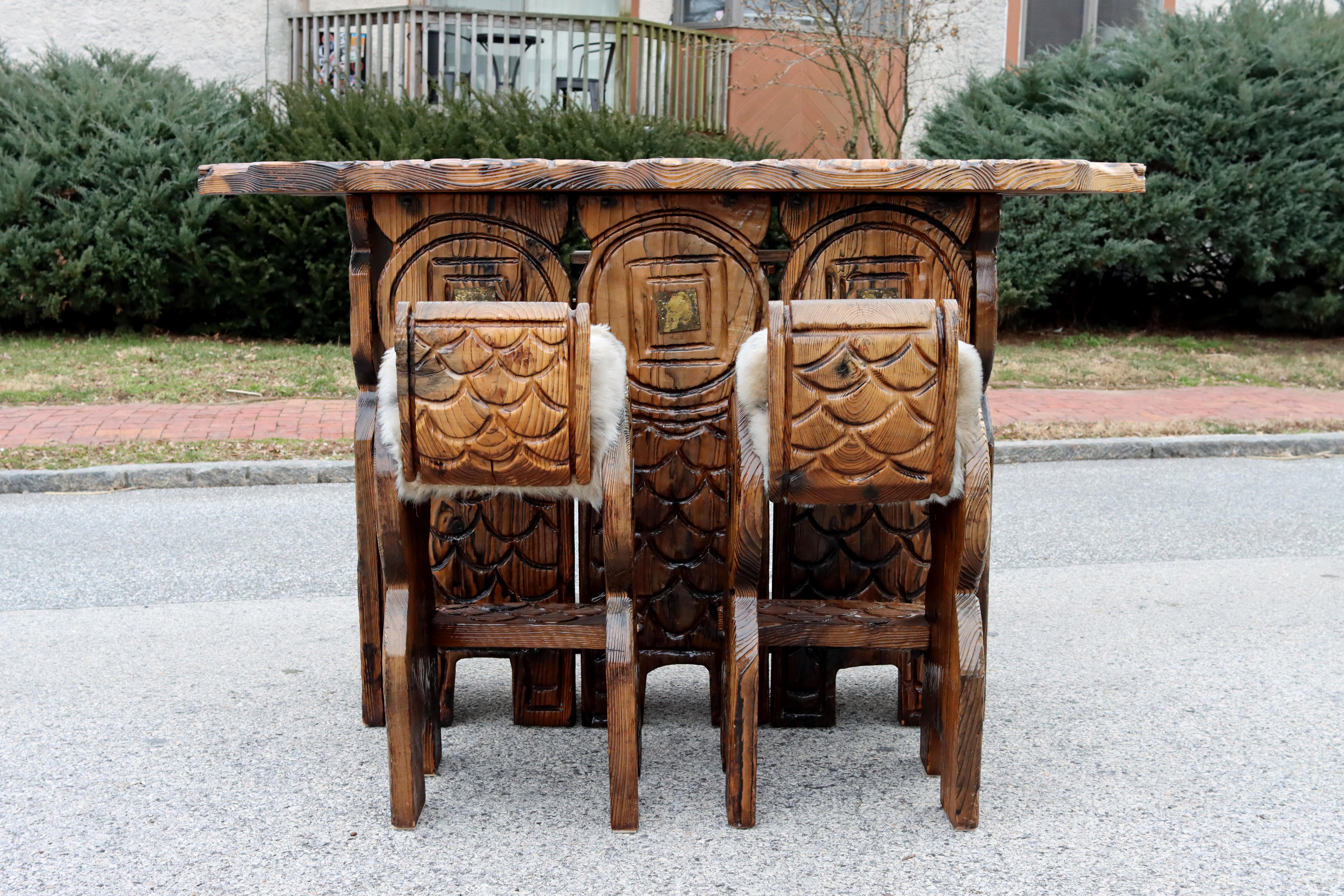 Witco Hand-Carved Dragon Themed Tiki Bar with Two Stools 1