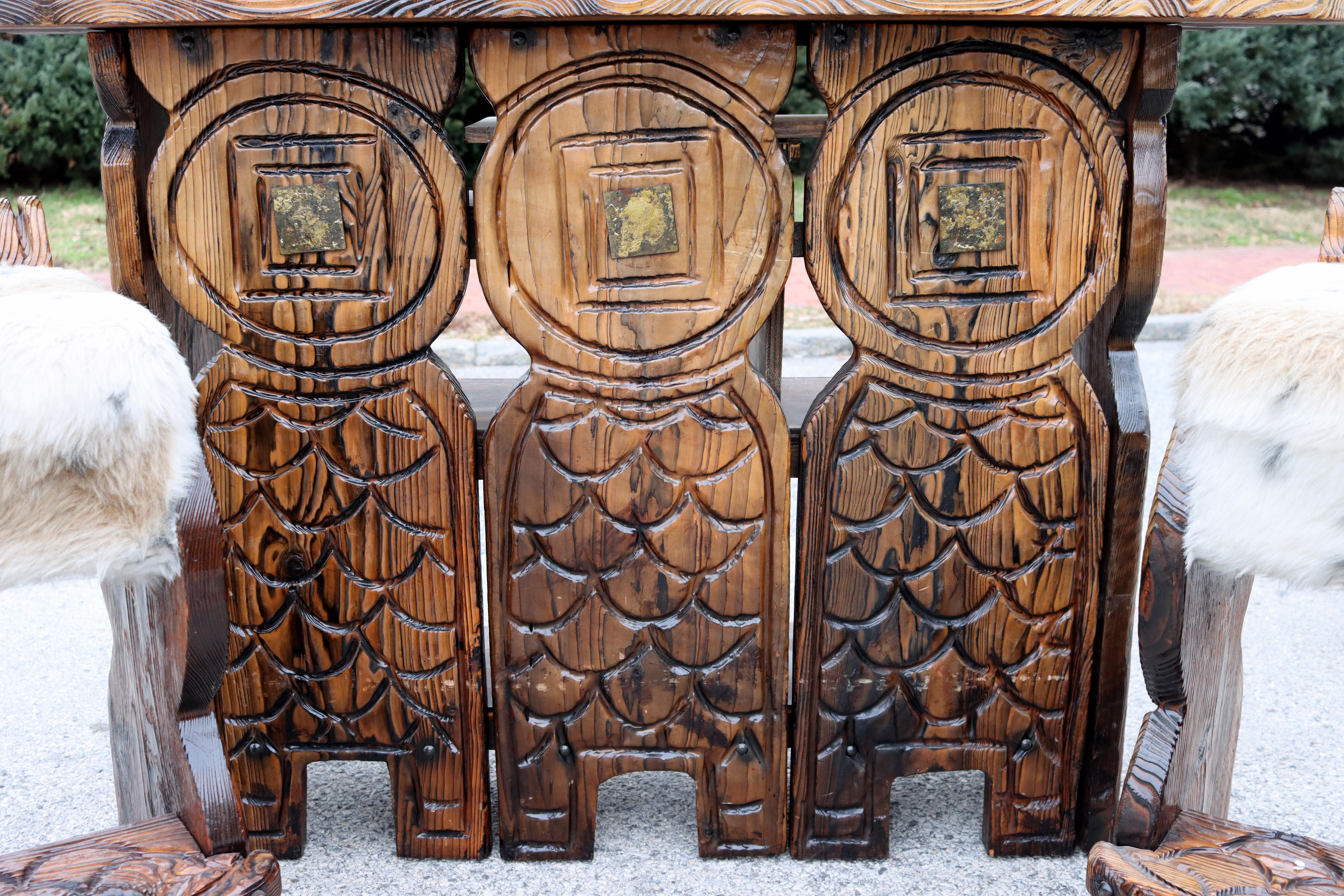 20th Century Witco Hand-Carved Dragon Themed Tiki Bar with Two Stools