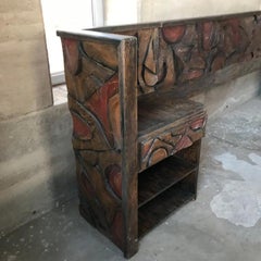 1960s Witco KING Headboard Floating Nightstands Brutalist Tiki Carved Wood