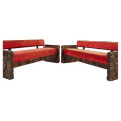 Witco Mid-Century Tiki Sofa Bench, Pair