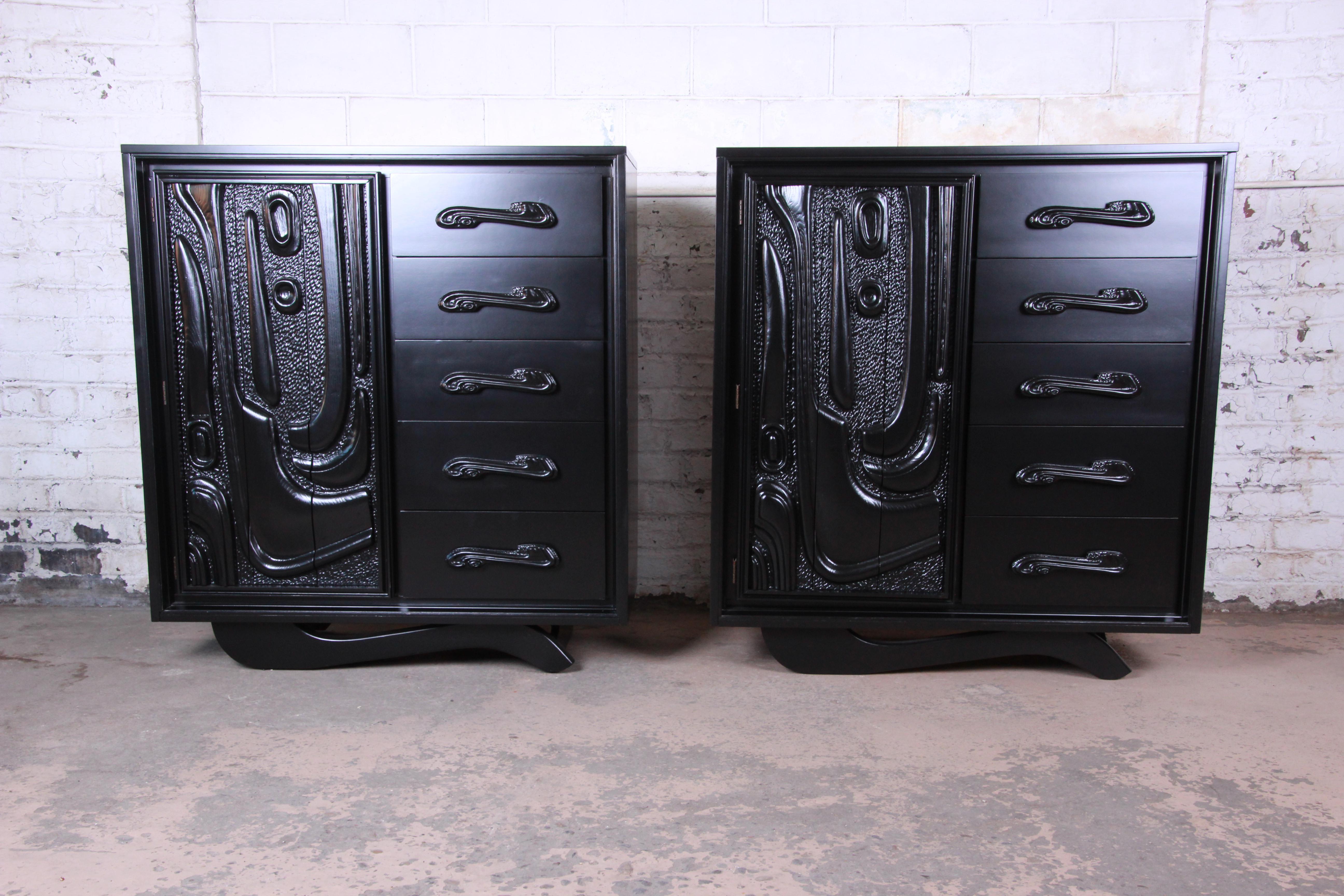 Witco Oceanic Style Black Lacquered Sculptural Tiki Gentleman's Chest by Pulaski 2