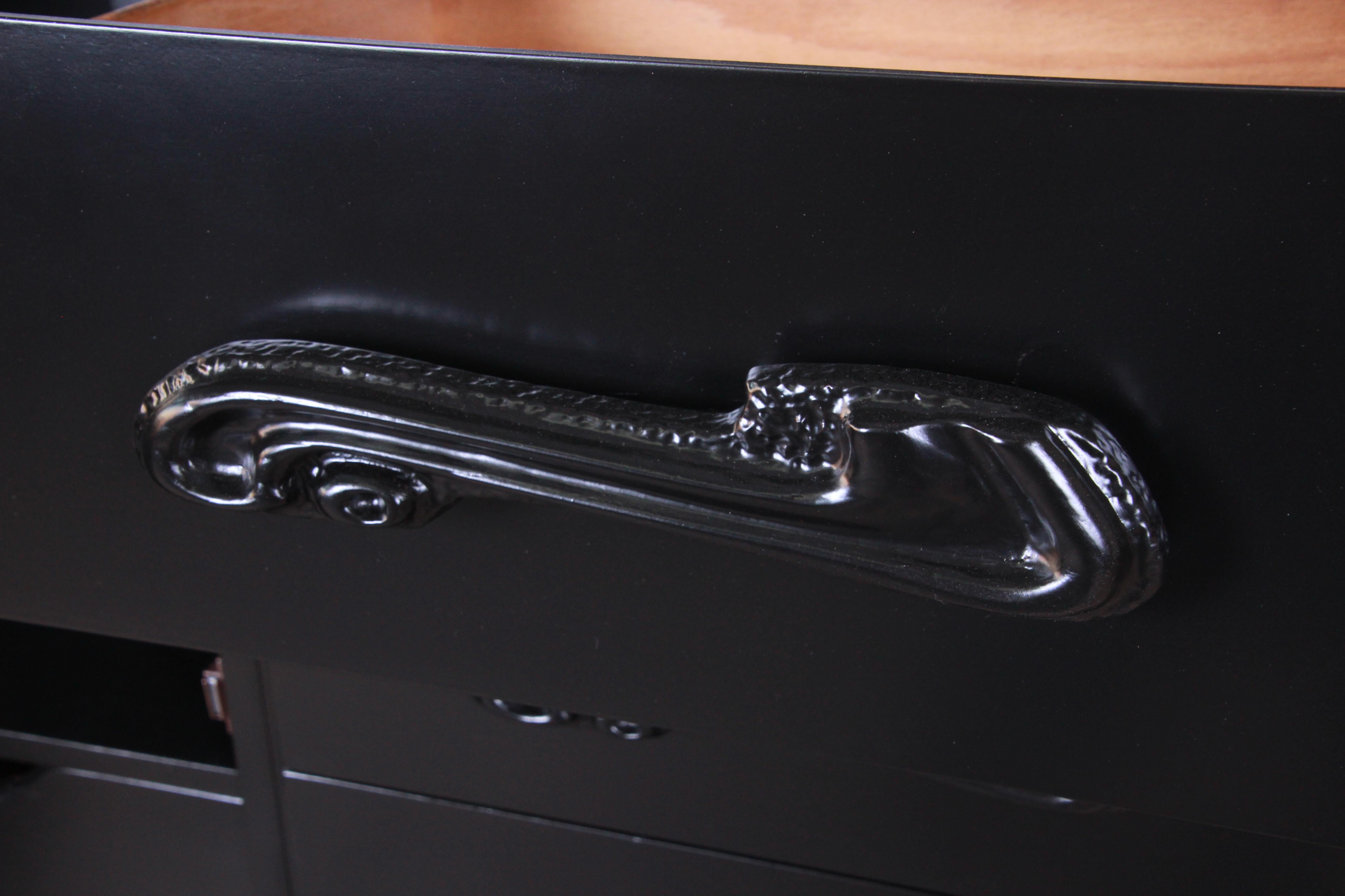 Late 20th Century Witco Oceanic Style Black Lacquered Sculptural Tiki Gentleman's Chest by Pulaski