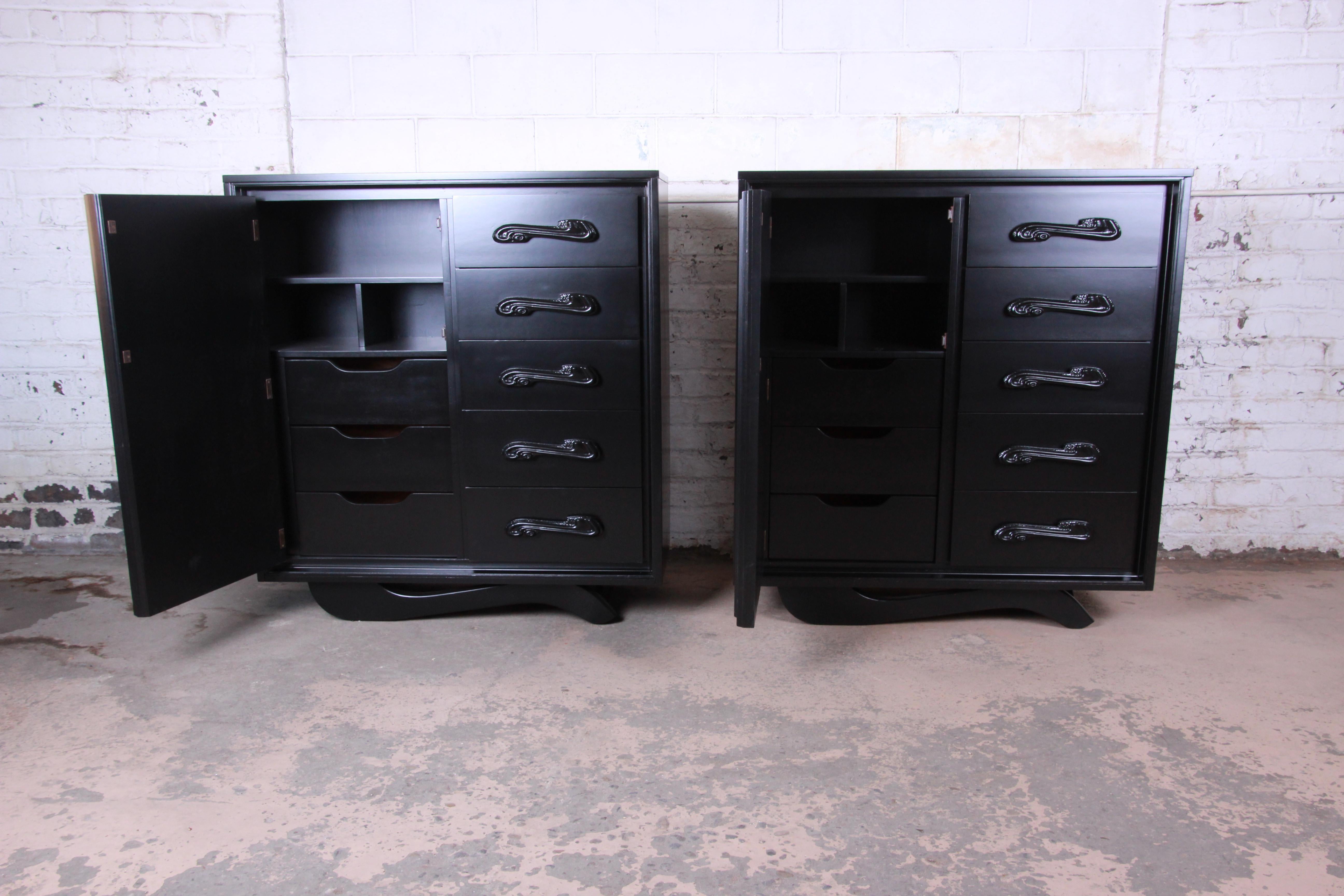 Witco Oceanic Style Black Lacquered Sculptural Tiki Gentleman's Chests In Good Condition In South Bend, IN