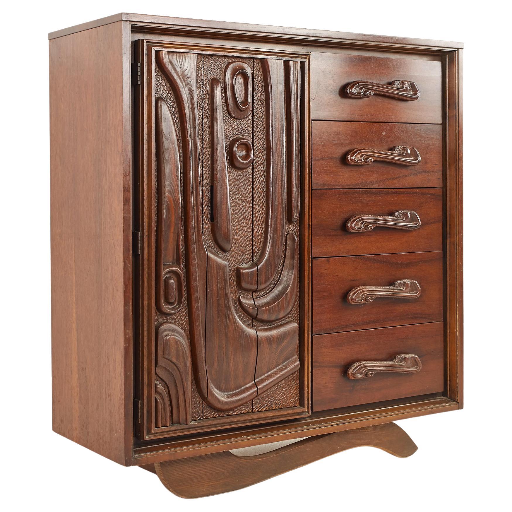 Witco Pulaski Oceanic Mid-Century Highboy Brutalist Armoire For Sale