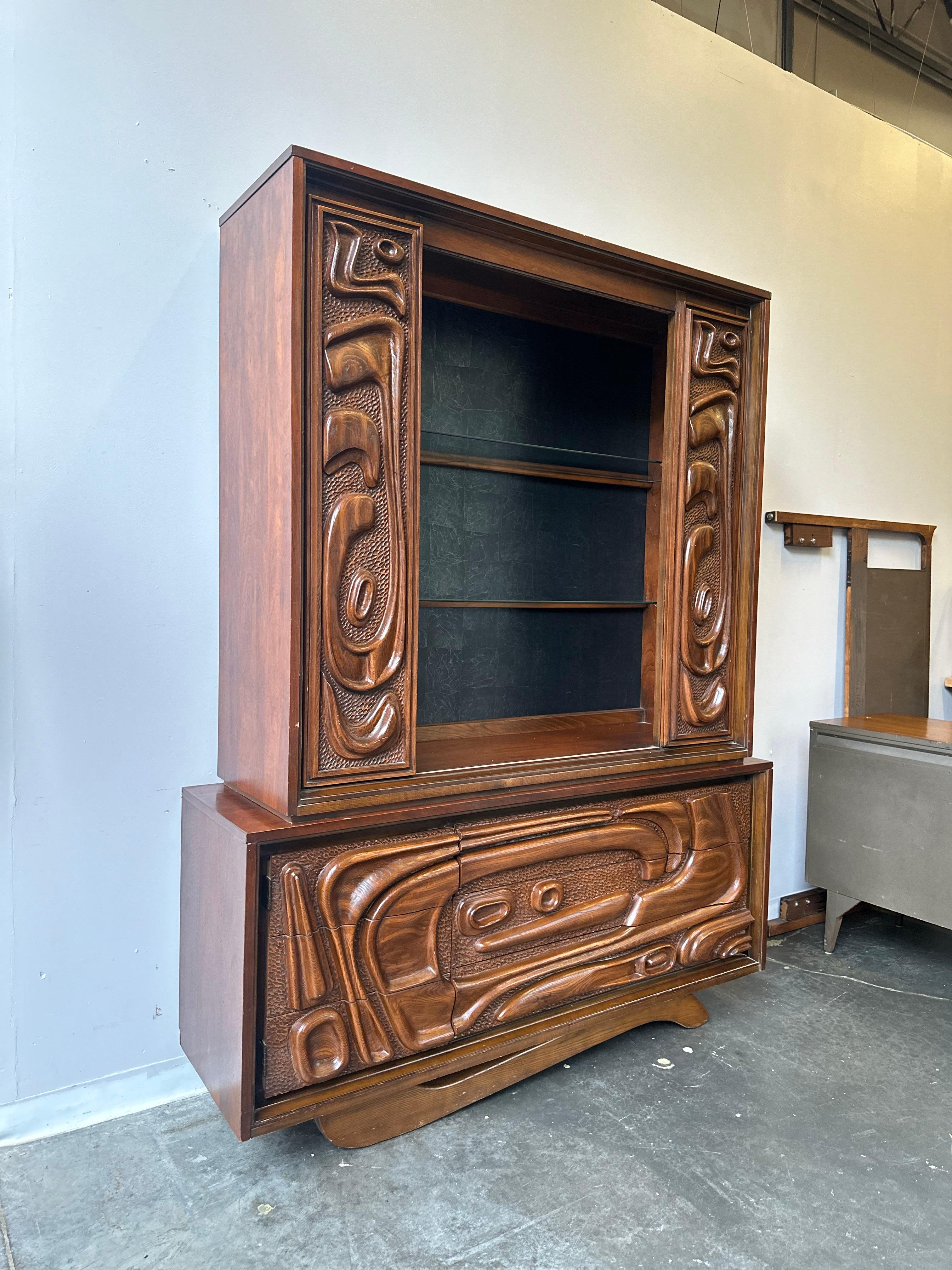 American Witco style mad men two piece credenza hutch by Pulaski Oceanic Contour70 For Sale