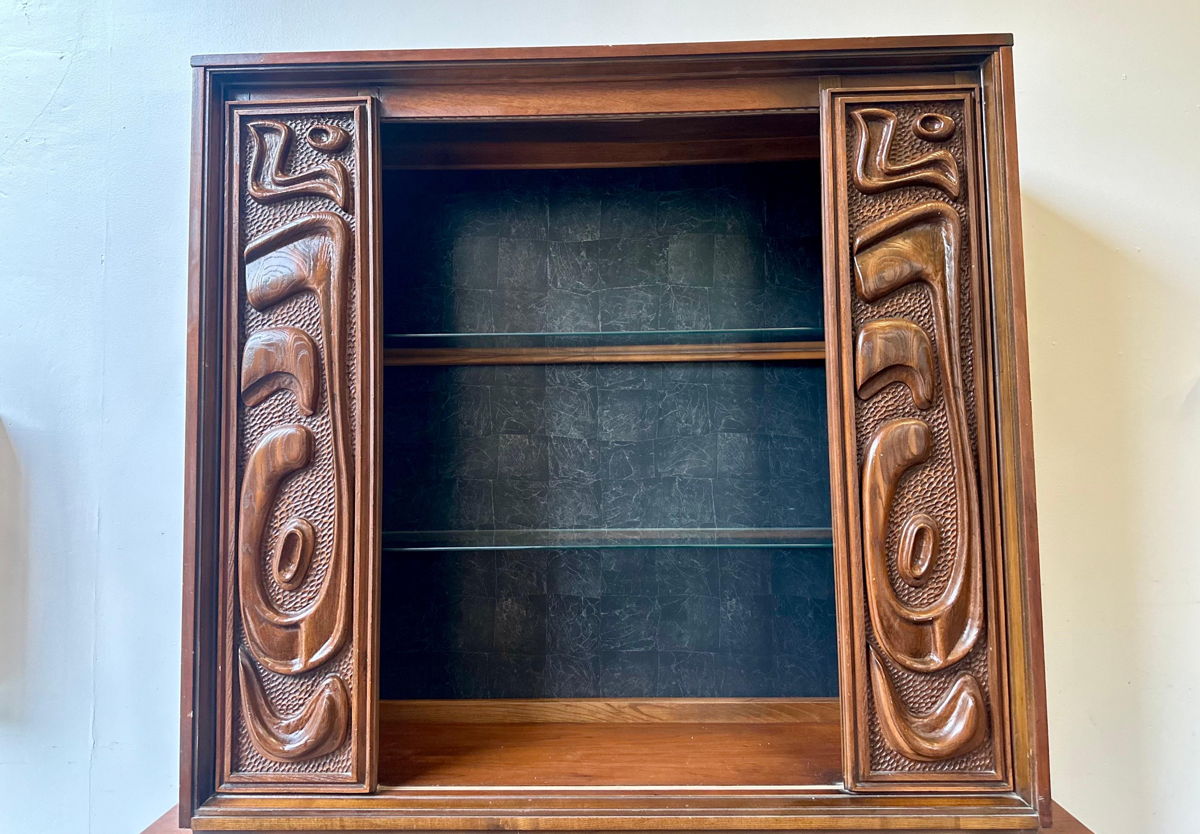 Mid-20th Century Witco style mad men two piece credenza hutch by Pulaski Oceanic Contour70 For Sale