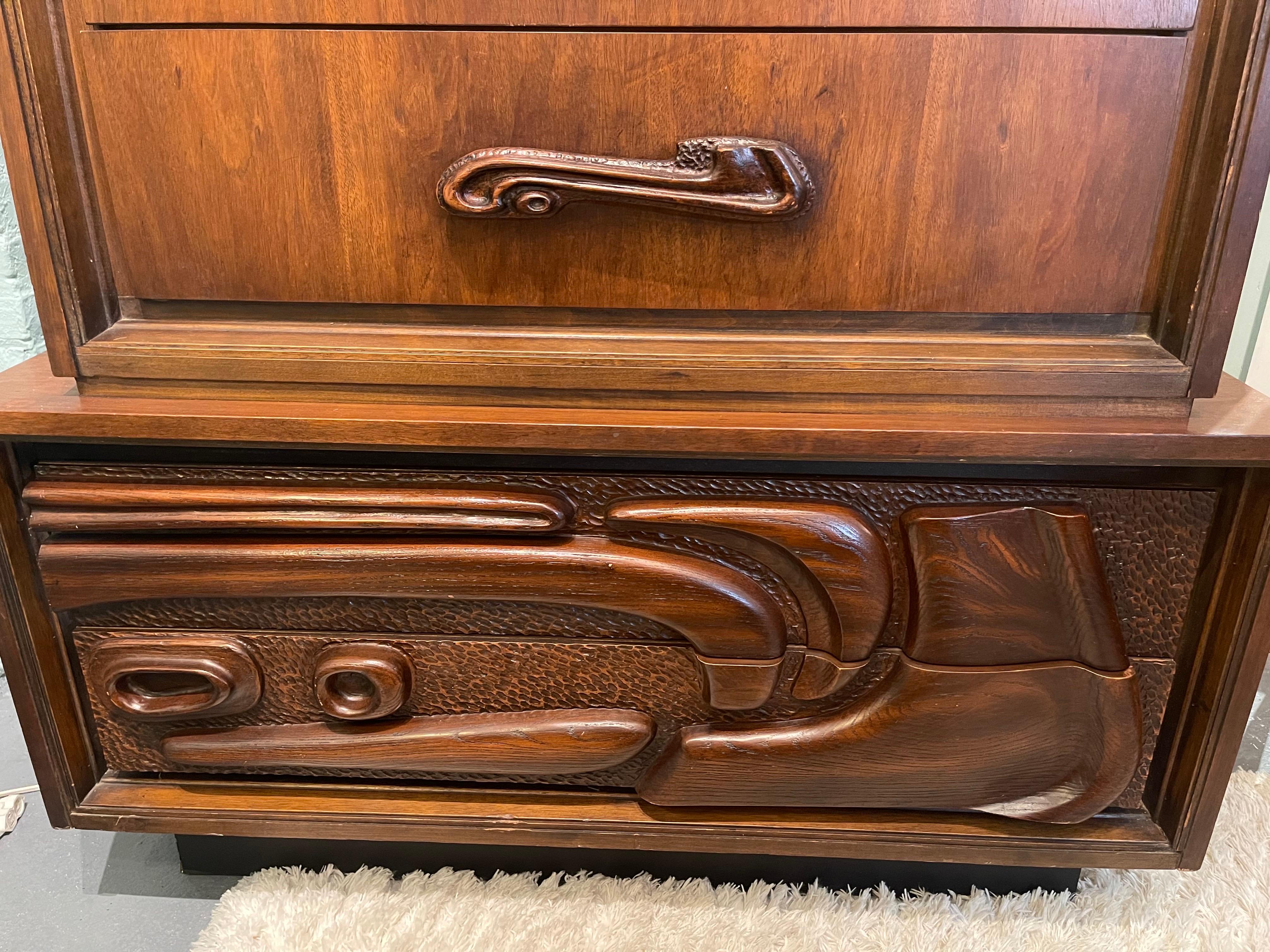Mid-Century Modern Witco Style Pulaski Mid Century Oceanic Brutalist Gentlemans Chest Highboy
