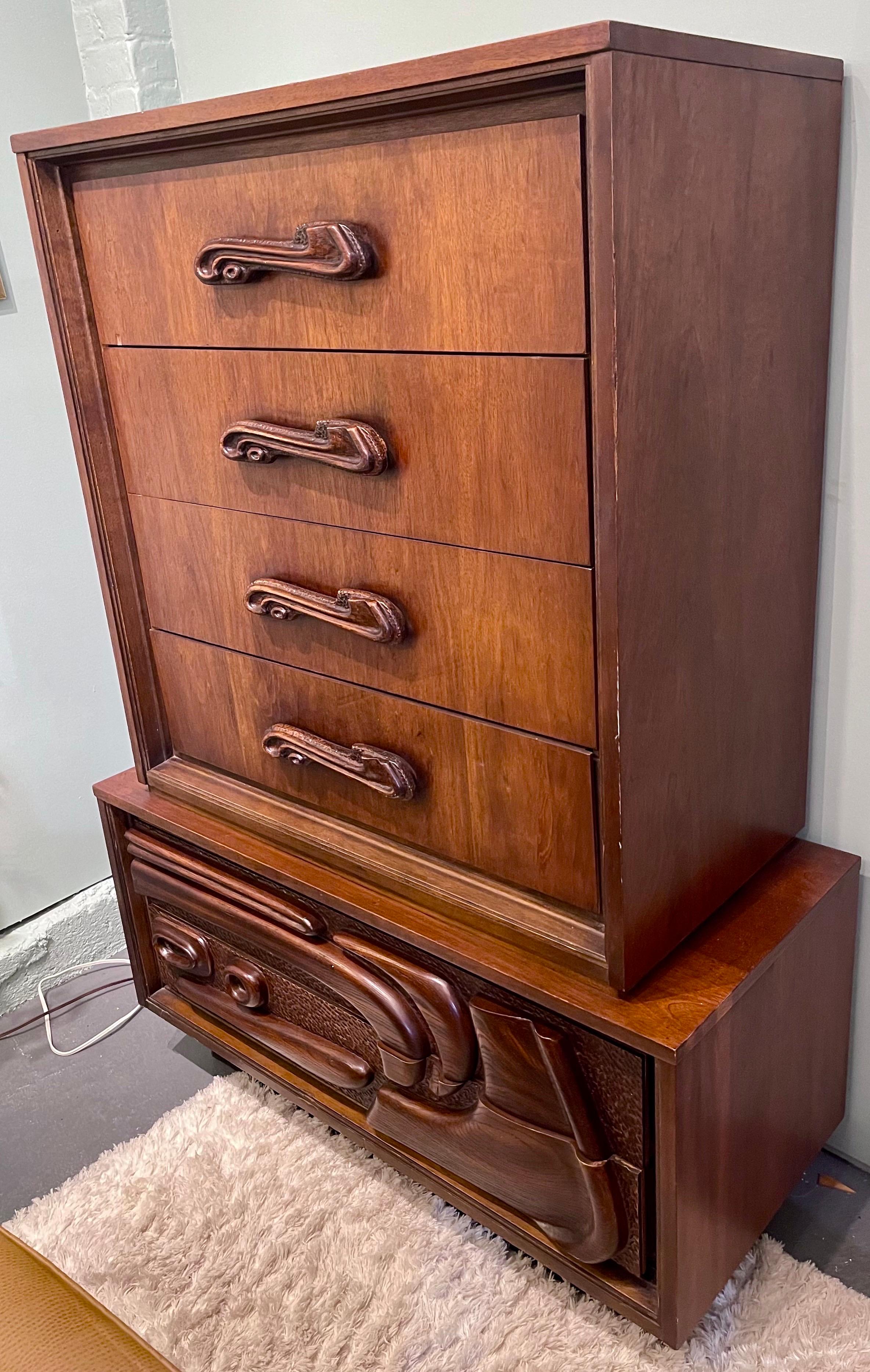 Witco Style Pulaski Mid Century Oceanic Brutalist Gentlemans Chest Highboy 2