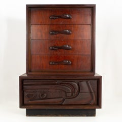 Witco Style Pulaski Oceanic Brutalist MCM 6 Drawer Gentlemans Chest Highboy