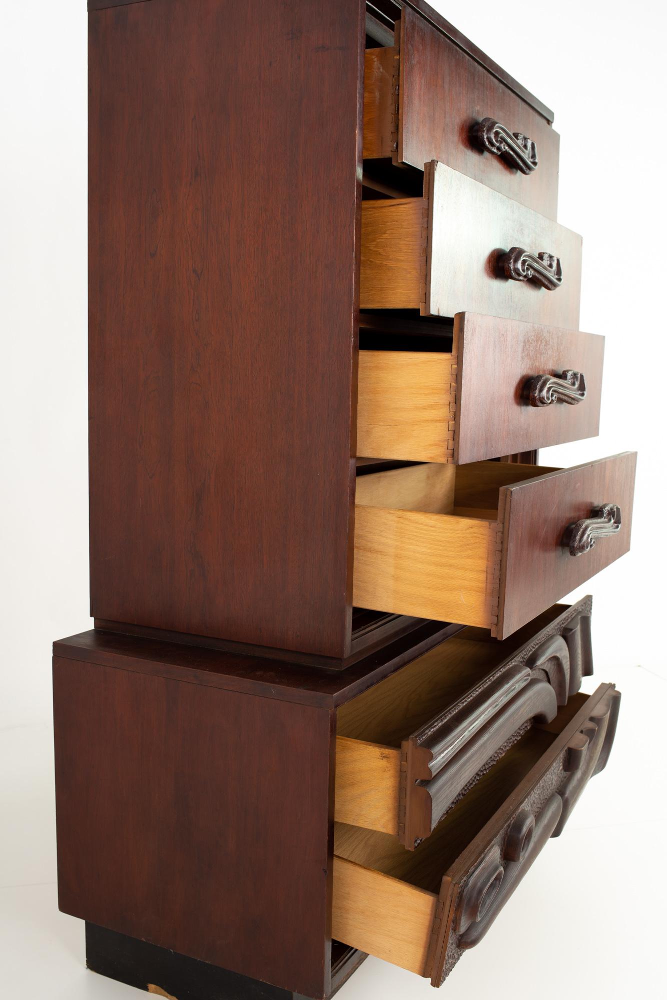 Fine XX secolo Witco Style Pulaski Oceanic Brutalist MCM 6 Drawer Gentlemans Chest Highboy in vendita