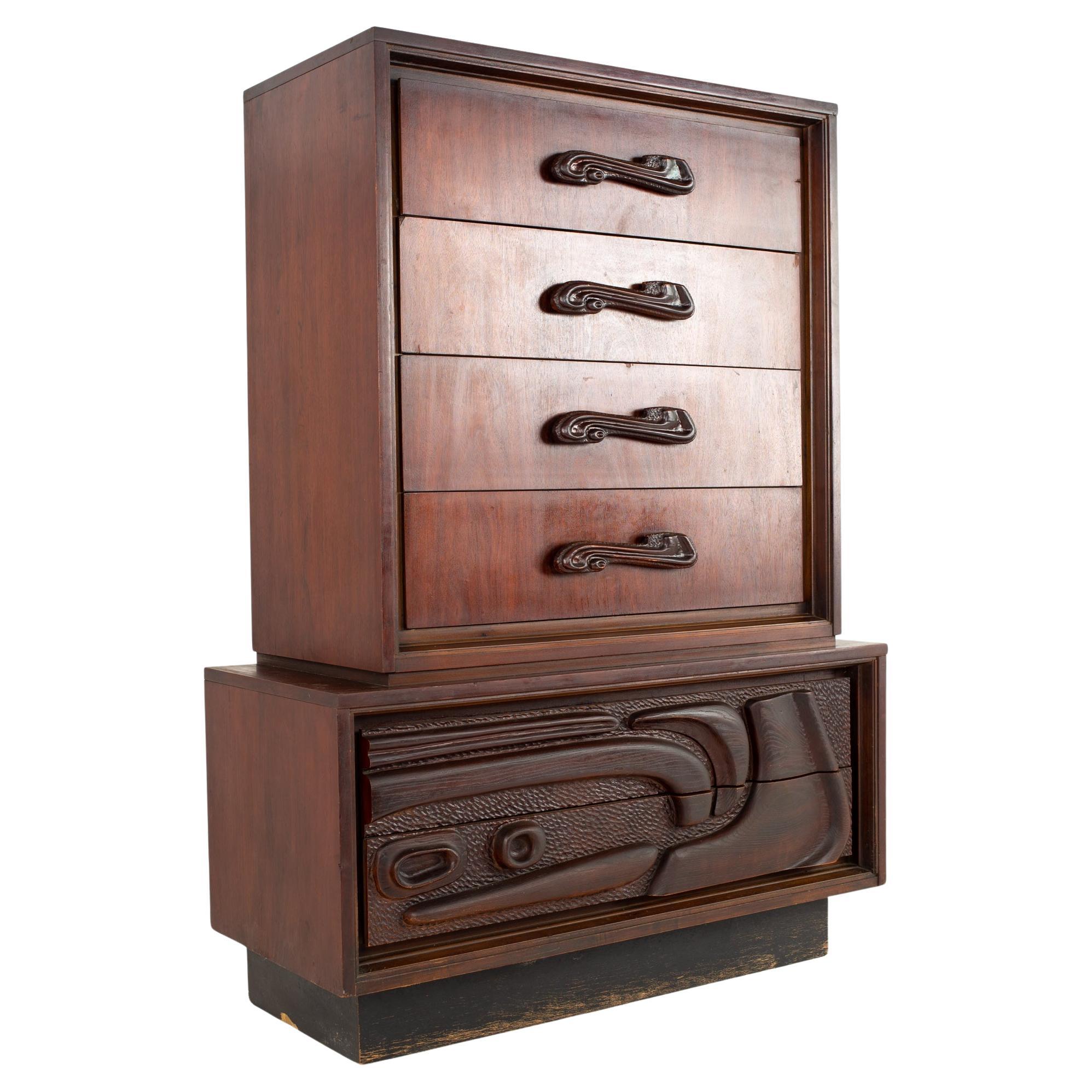 Commode haute pour hommes Pulaski style Witco brutaliste océanique MCM à 6 tiroirs