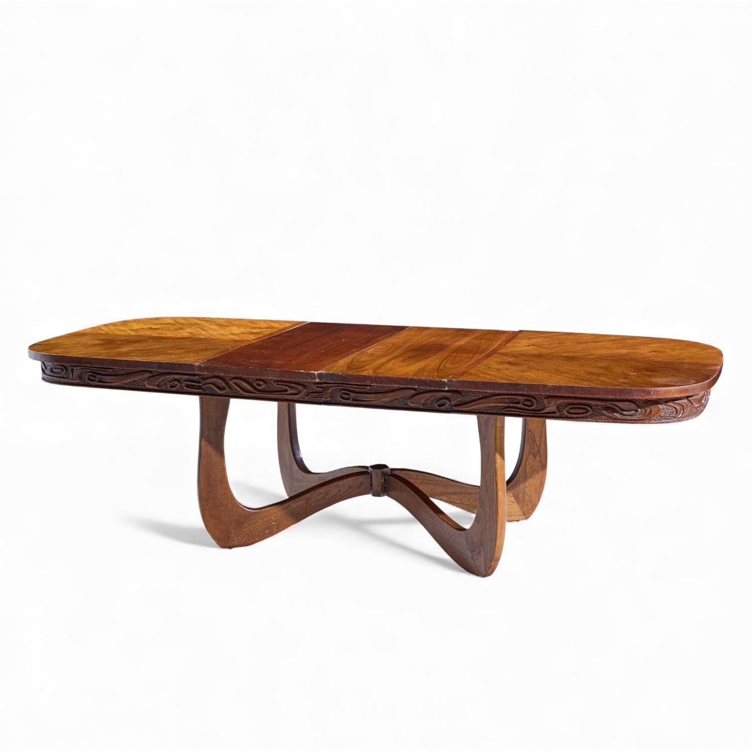 Mid-Century Modern Witco Style Pulaski Oceanic Mid Century Dining Table with 2 Leaves For Sale