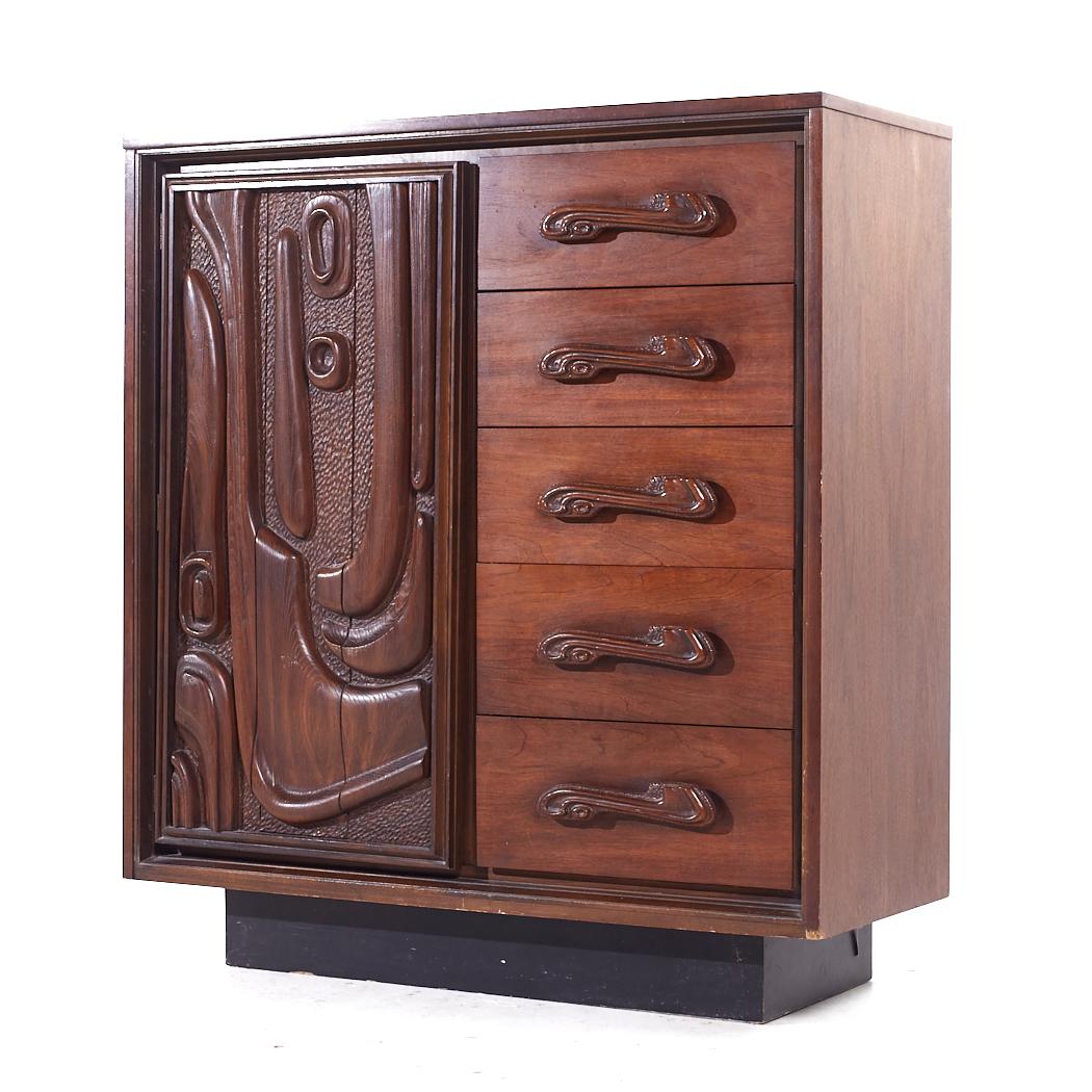 Mid-Century Modern Witco Style Pulaski Oceanic Mid Century Highboy Dresser Armoire For Sale