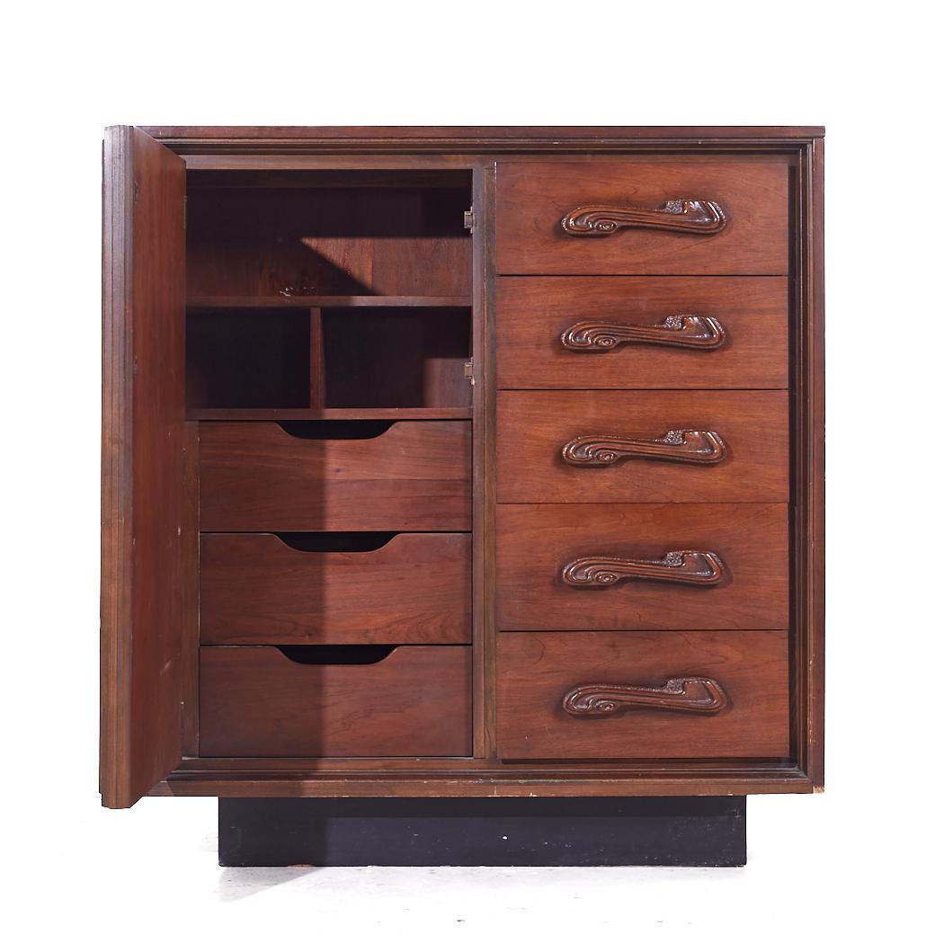 Late 20th Century Witco Style Pulaski Oceanic Mid Century Highboy Dresser Armoire For Sale