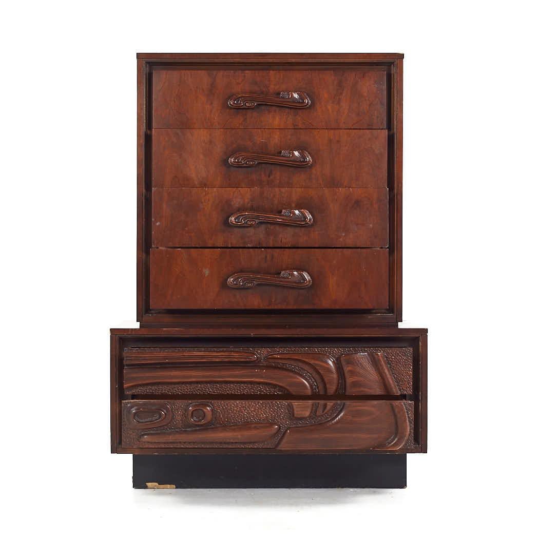 Late 20th Century Witco Style Pulaski Oceanic Mid Century Highboy Dresser For Sale