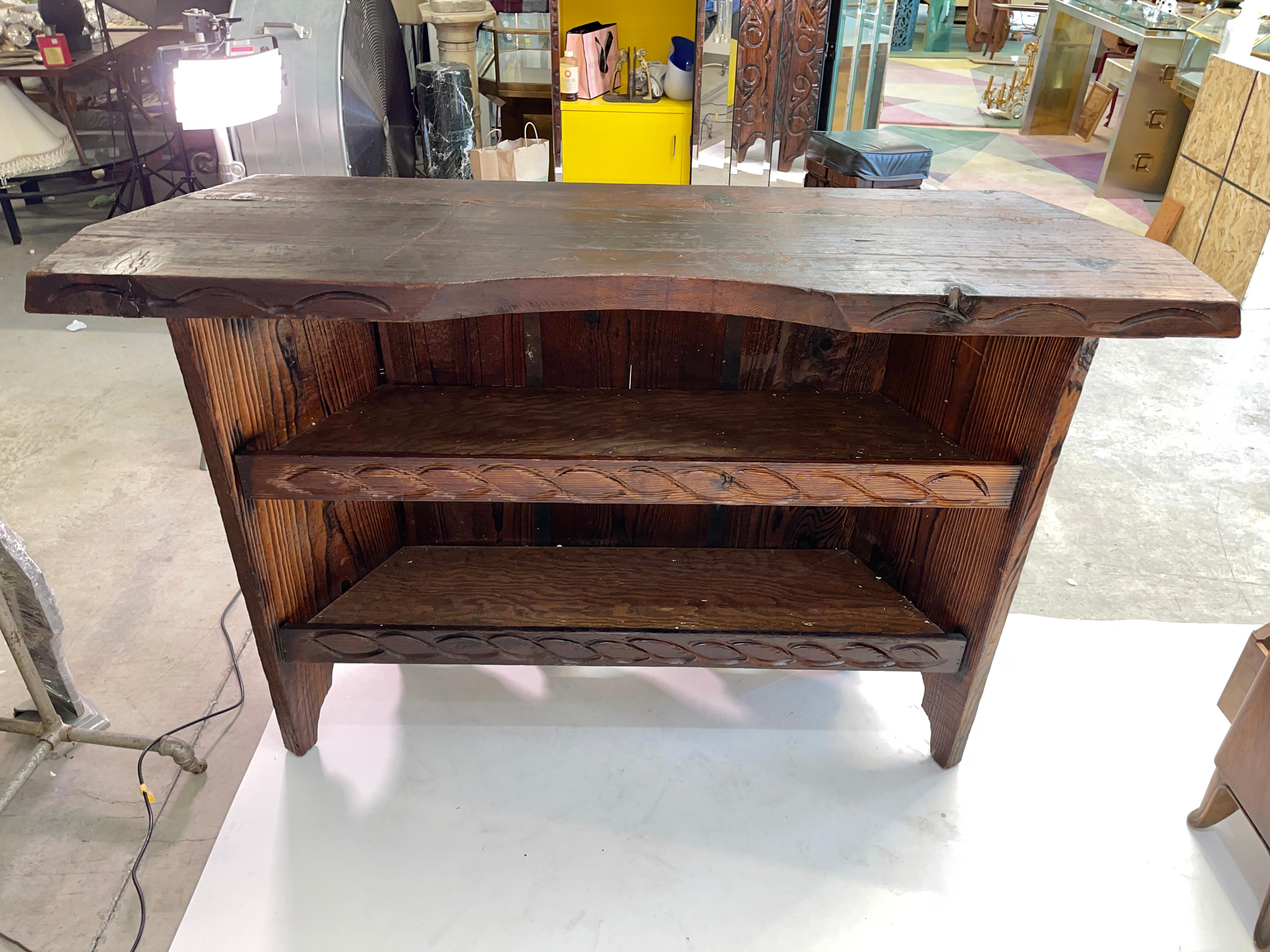 Hand-Carved Witco Hacienda Bar and Three Stools For Sale
