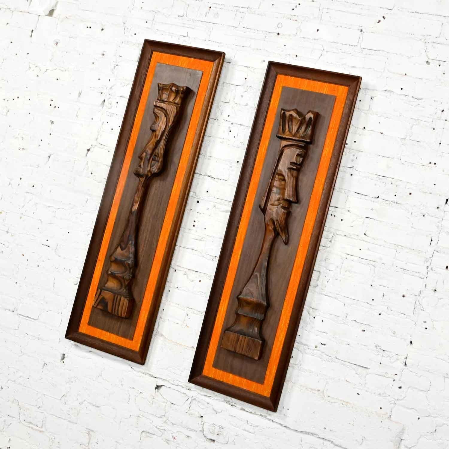 Other Witco Tiki Island Style King & Queen Chess Pair Carved Wall Hanging Sculptures
