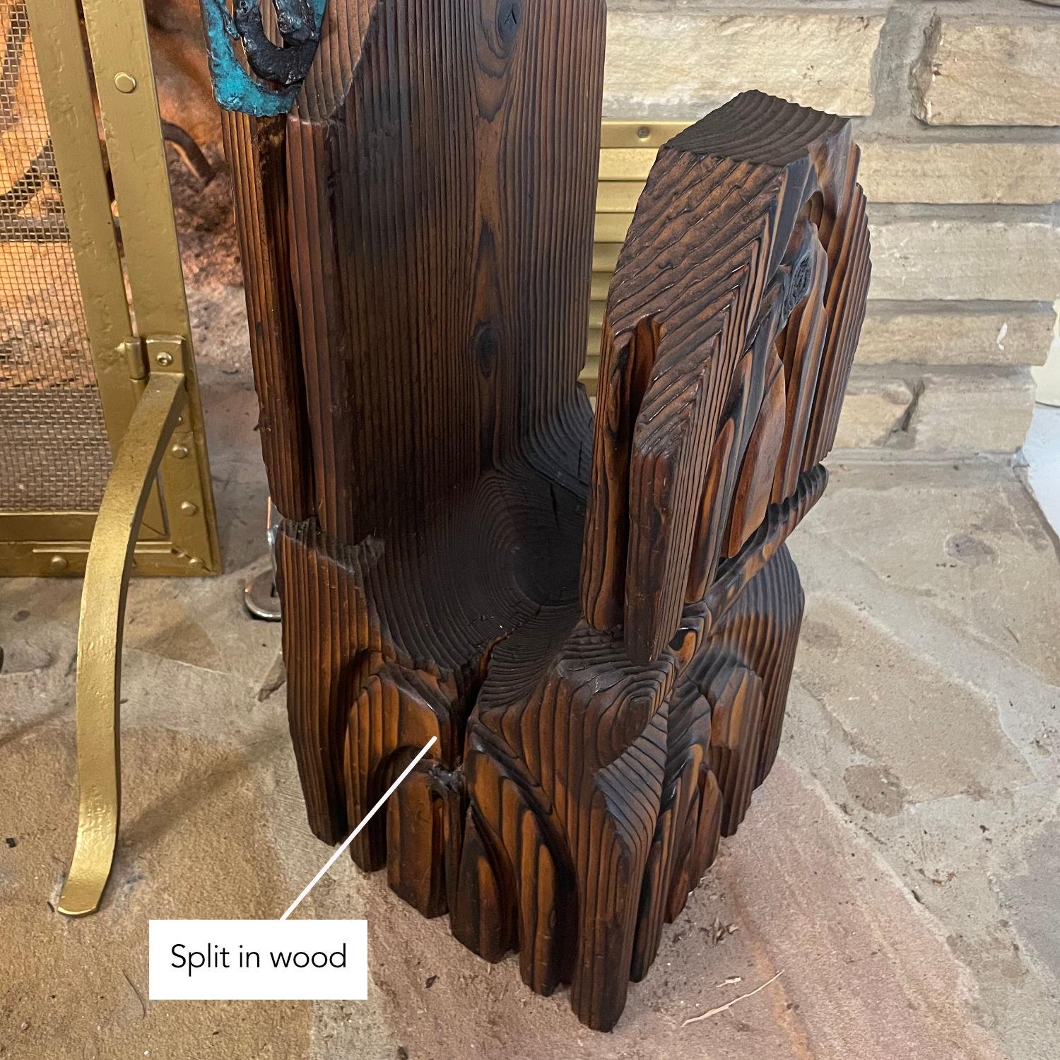 Witco Tiki Mid Century Wood Carved Fireplace Tool Set with Brutalist Accent For Sale 4