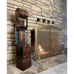 Witco Tiki Fireplace Tool Set, Cedar & Metal, 1960s USA