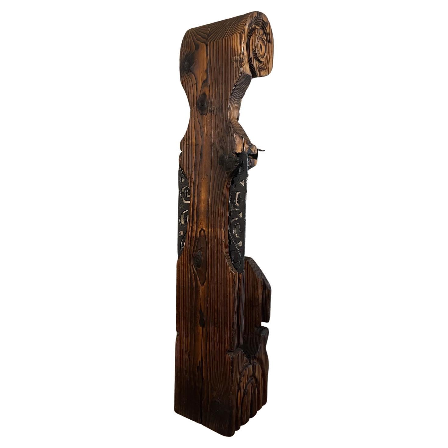 Mid-20th Century Witco Tiki Mid Century Wood Carved Fireplace Tool Set with Brutalist Accent For Sale