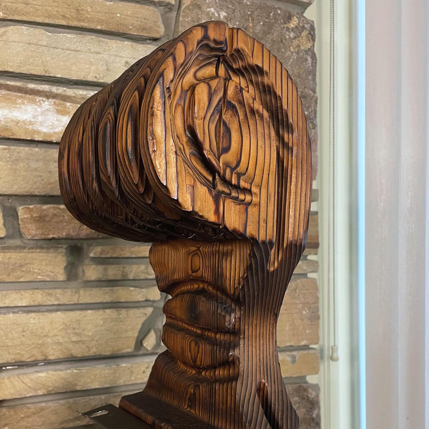 Cedar Witco Tiki Mid Century Wood Carved Fireplace Tool Set with Brutalist Accent For Sale