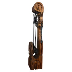 Witco Tiki, set di attrezzi per caminetto in legno intagliato del medio secolo con accenti brutalisti