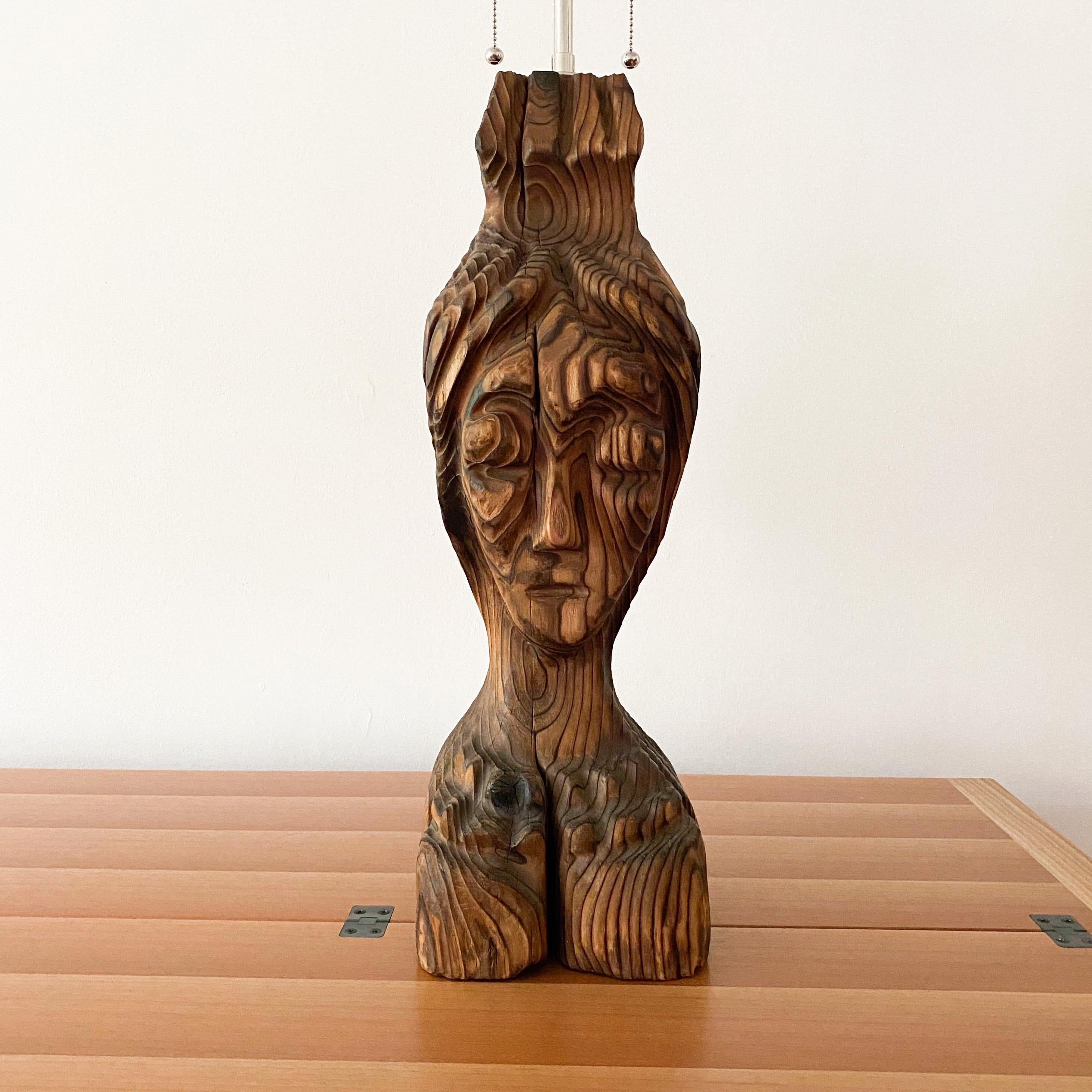 American Witco Wood Carved Tiki Lamp For Sale