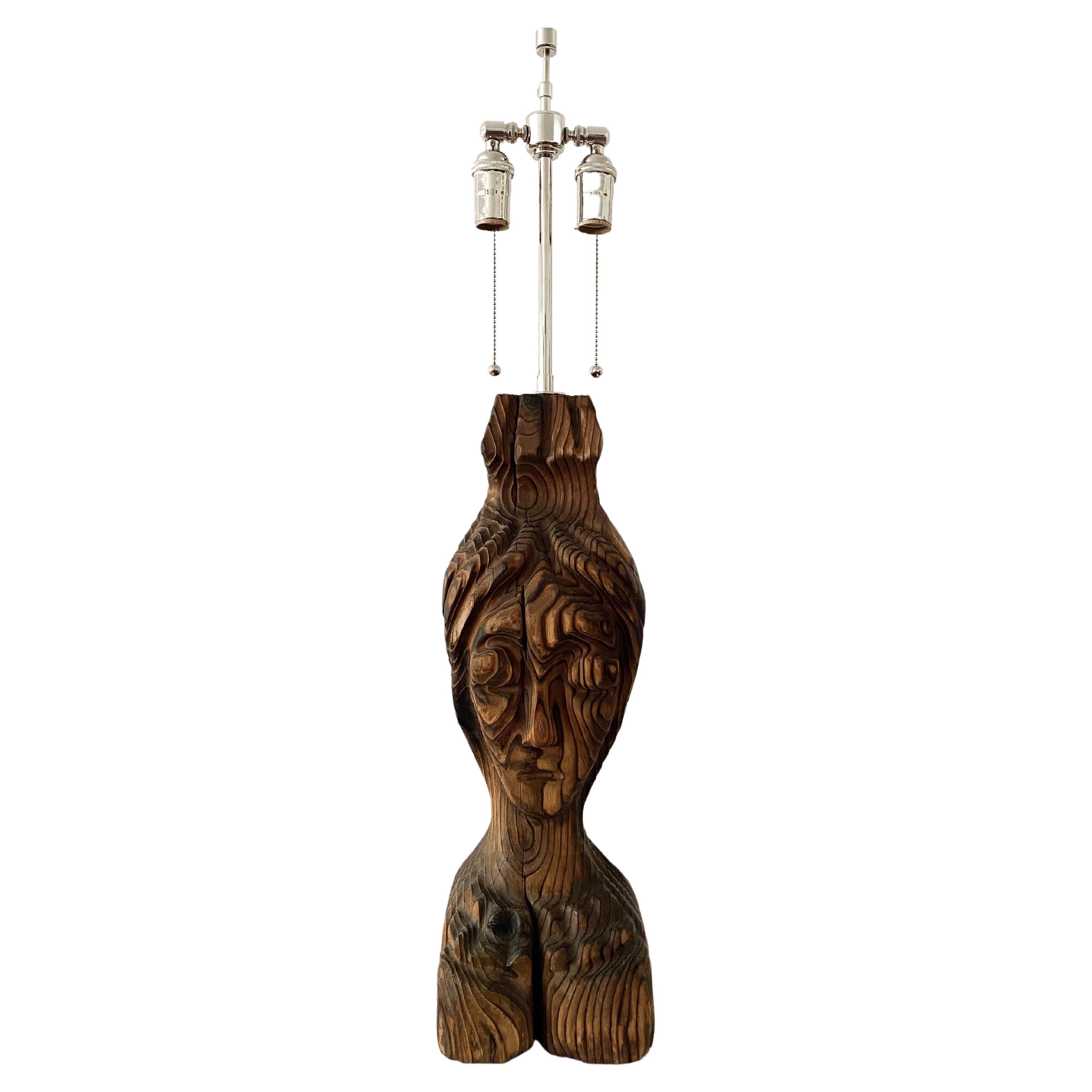 Witco Wood Carved Tiki Lamp For Sale
