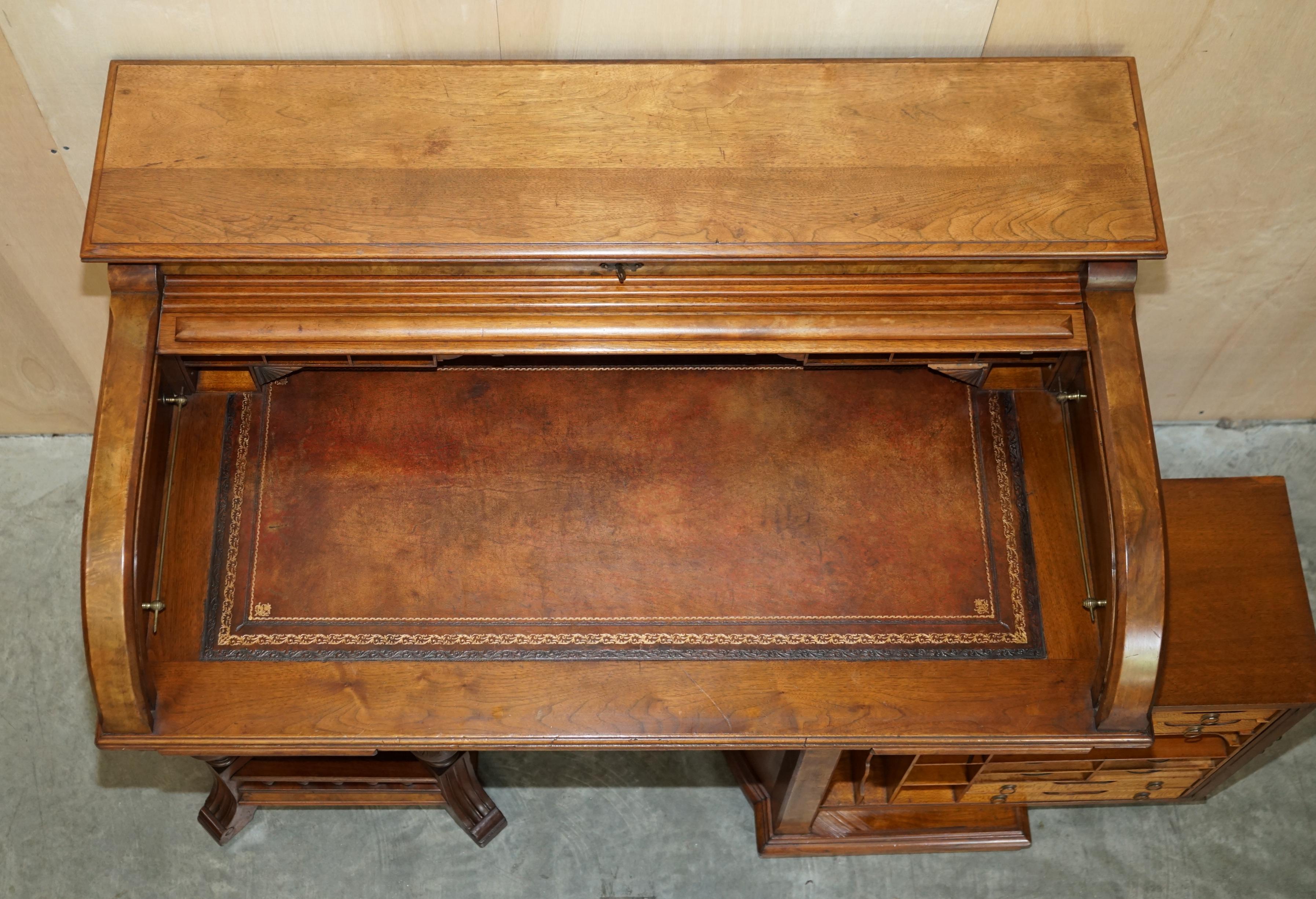 With Certificate Antique Shannon File Co Victorian Walnut Tambour Desk Must See For Sale 4