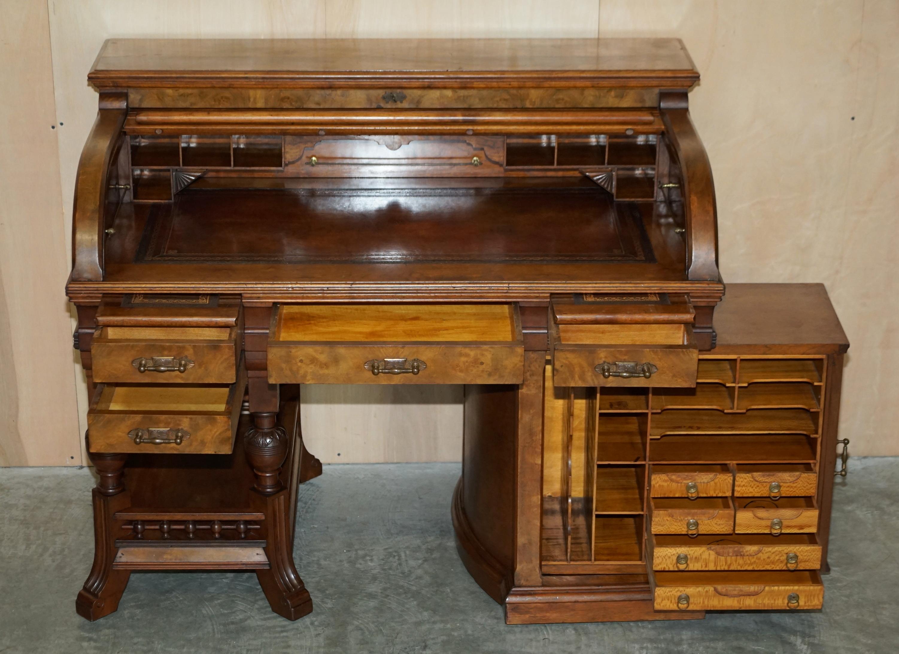 With Certificate Antique Shannon File Co Victorian Walnut Tambour Desk Must See For Sale 7