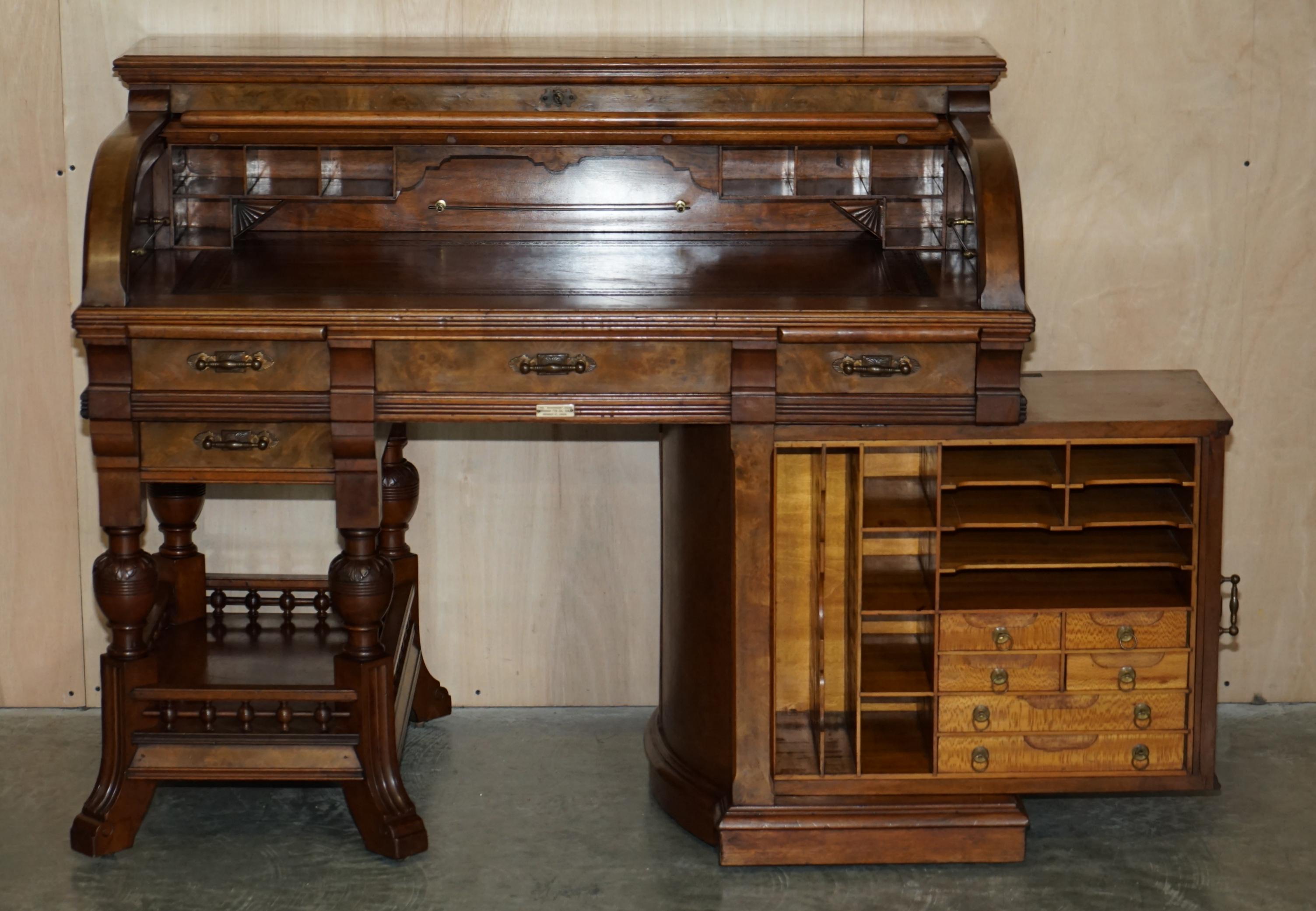 With Certificate Antique Shannon File Co Victorian Walnut Tambour Desk Must See For Sale 9