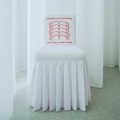 "Withdrawal-Can-Be" Hand-Embroidered White and Red Cotton and Silk Chair
