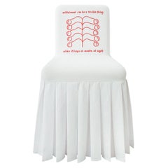 "Withdrawal-Can-Be" Hand-Embroidered White and Red Cotton and Silk Chair