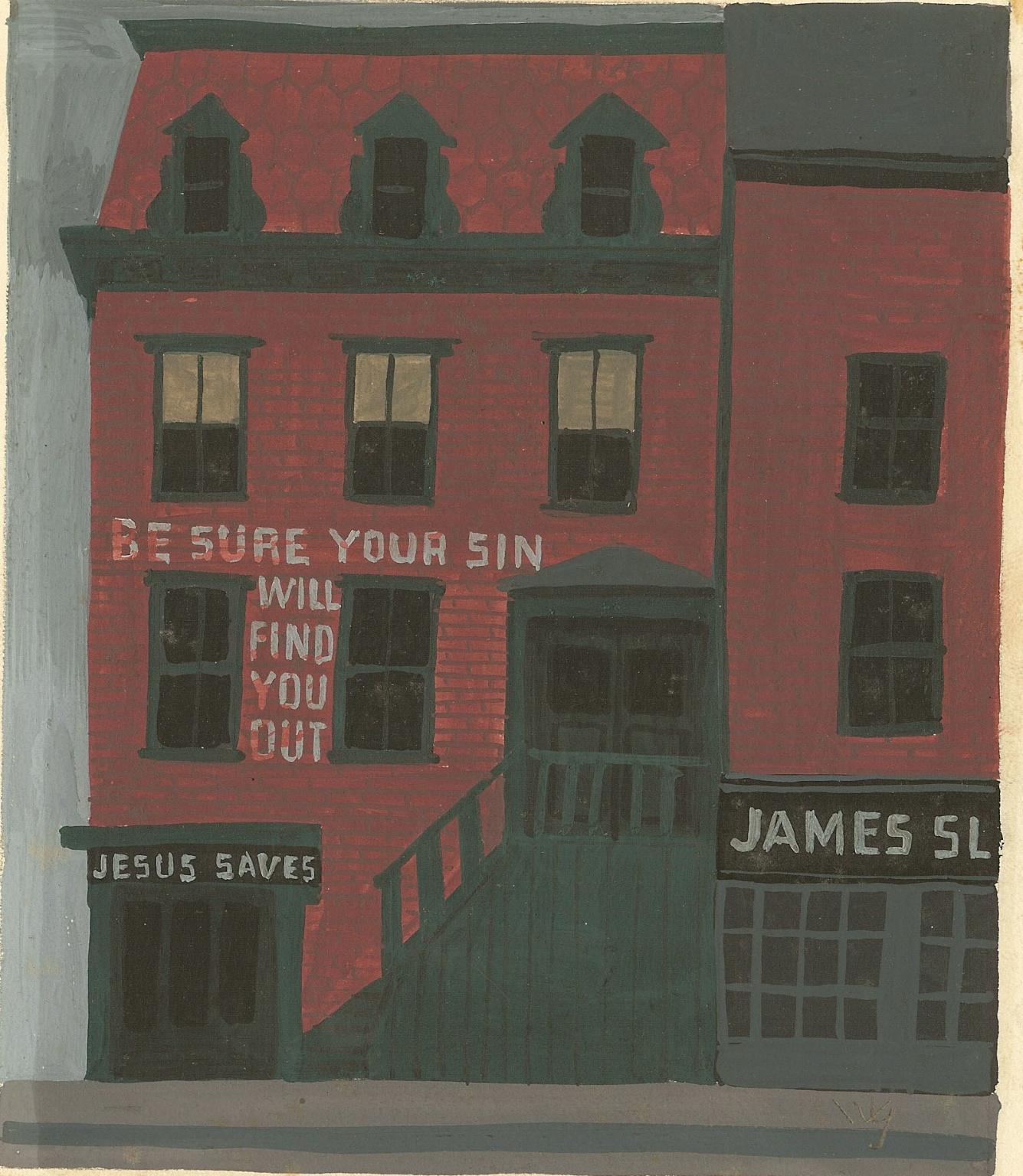 American Witold Gordon Gouache, Jesus Saves, Vanity Fair For Sale
